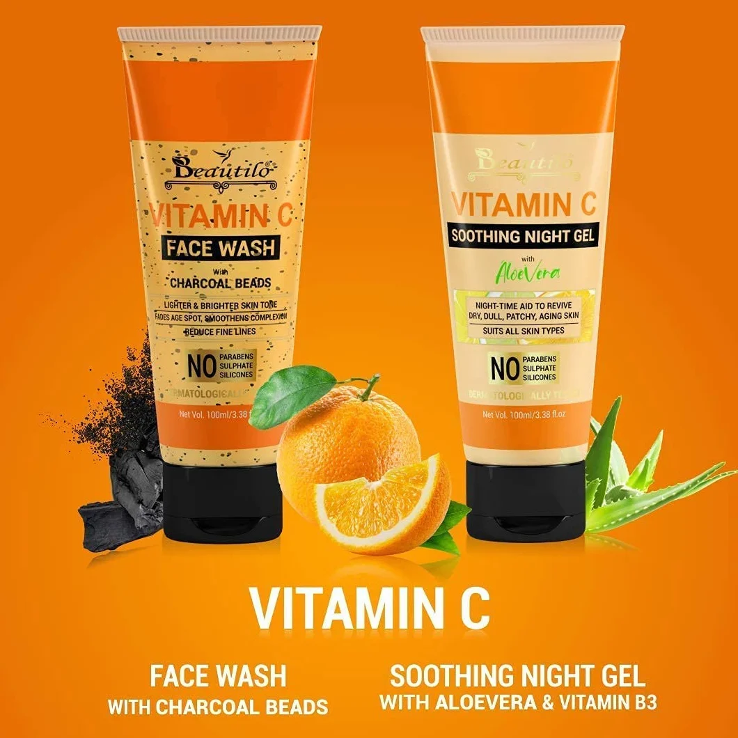Beautilo Daily Fresh & Moisturizing Pack (witamina C do mycia twarzy z koralikami węglowymi i witaminą C, kojący żel na noc), 200 g (2 sztuki)
