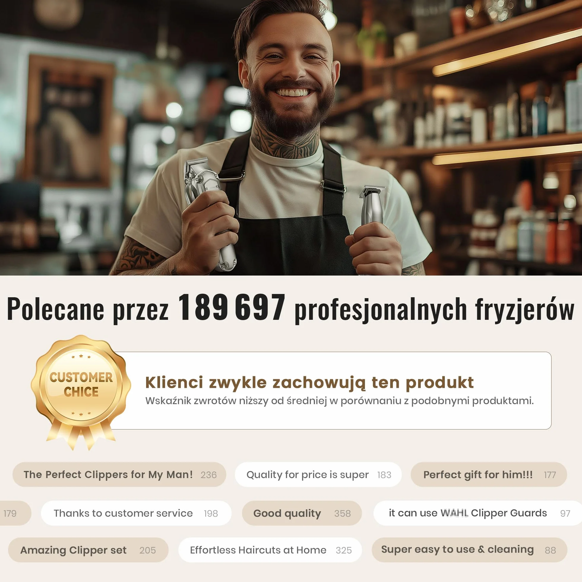 Profesjonalna maszynka do włos dla mężczyzn i T-blade, trymer do brody, elektryczna maszynka do włosów, zestaw do pielęgnacji IPX7 wodoodporny akumulator