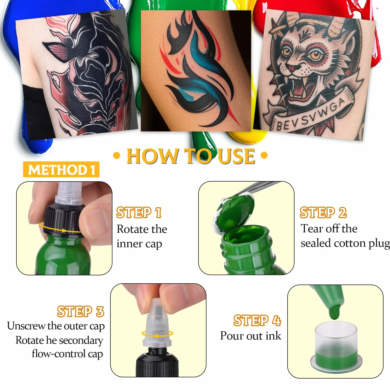 ATOMUS Zestaw 5 Kolorów Tuszu do Tatuażu 1oz 30ml - Naturalny Pigment Roślinny do Makijażu Permanentnego i Tatuaży