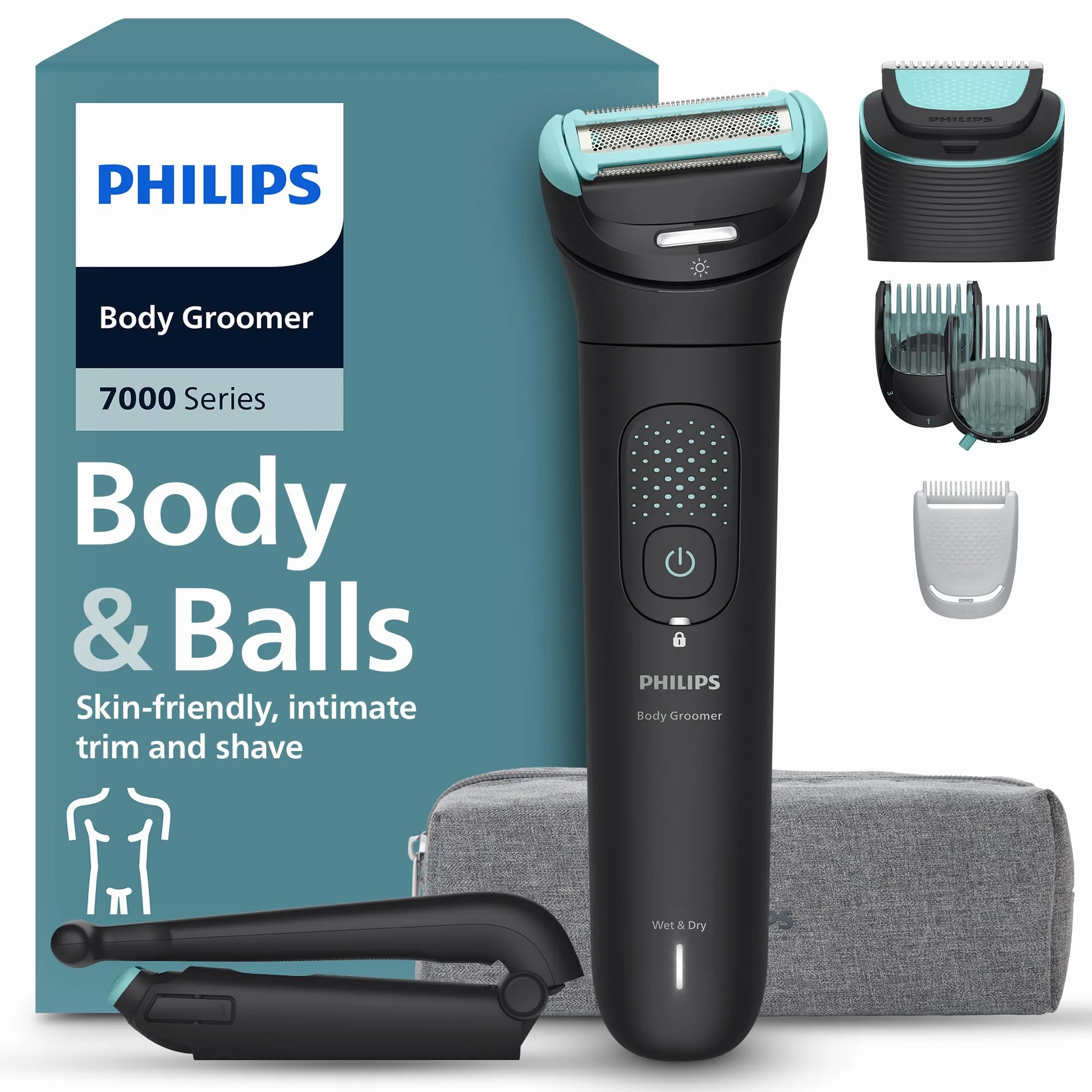 Philips Body Groomer Seria 7000 – trymer do ciała głowicą golącą 2D Triple Protect, precyzyjne i delikatne golenie okolic intymnych, pełni wodoodporny, jego czas działania wynosi 120 minut, BG7480/15