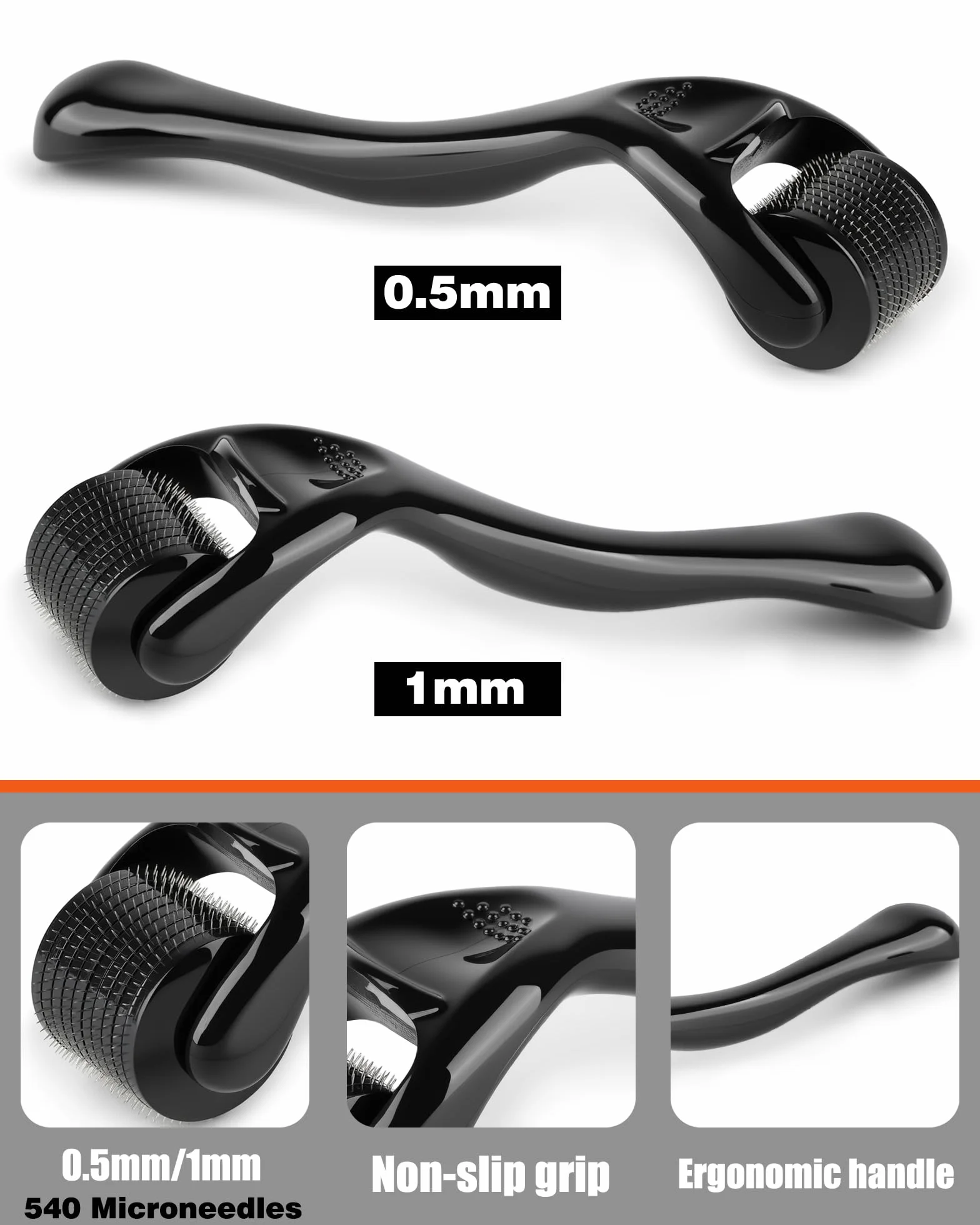 Roller do Twarzy 2 Sztuki, Wałek do Masażu Twarzy 0.5 mm i 1.0 mm z 540 Igłami, Roller do Brody Włosów i Ciała, dla Kobiet i Mężczyzn