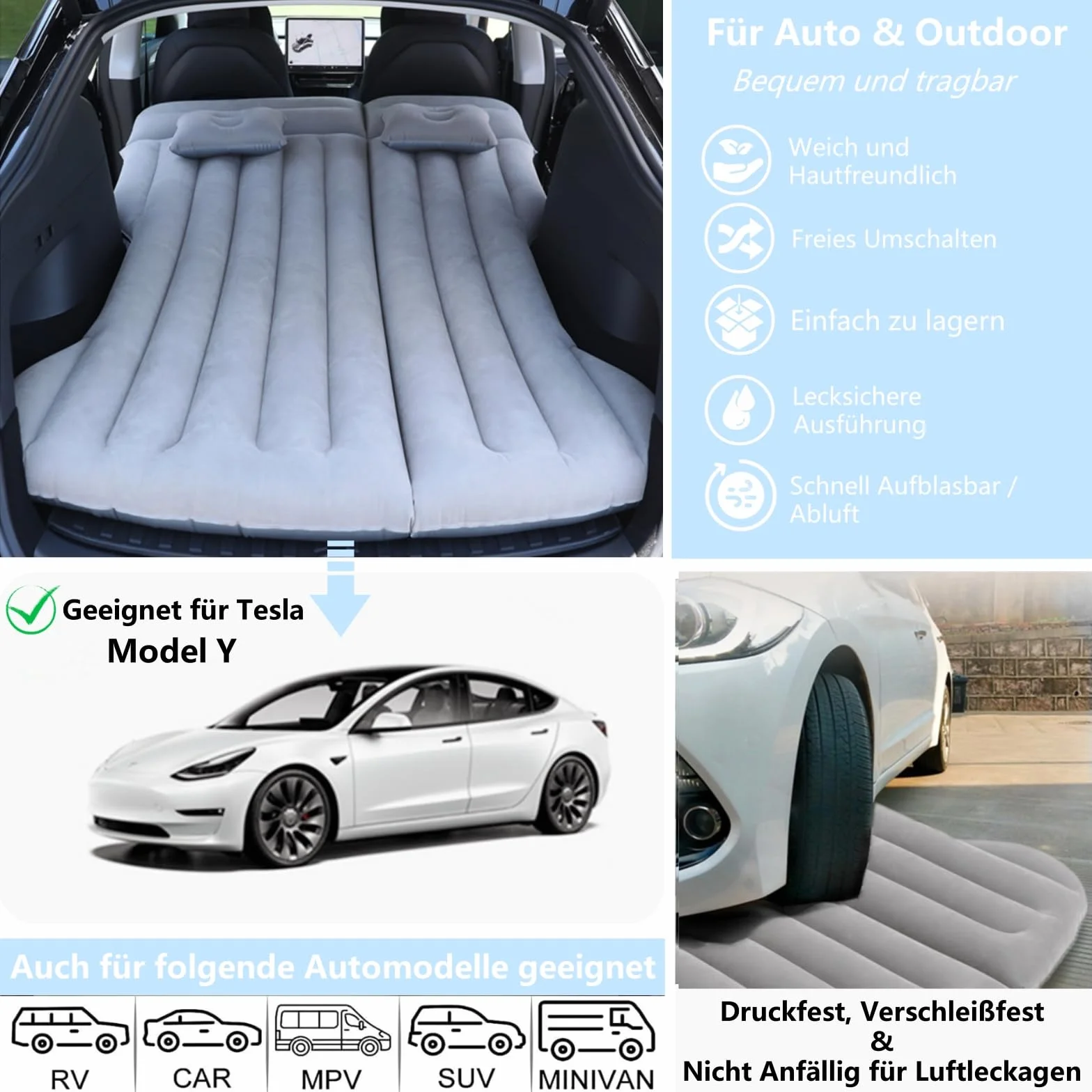 Materac dmuchany do samochodu 130x195x15 cm składany do modelu Y SUV bagażnika