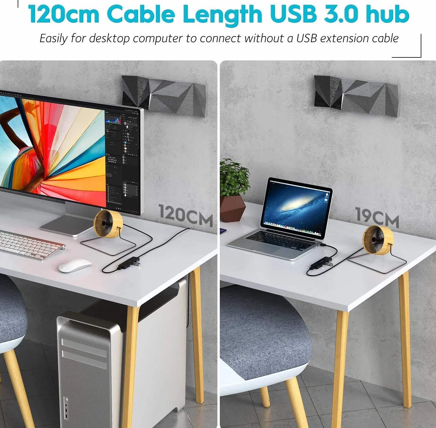 Aceele USB 3.0 Hub 4 Porty Wieloportowy hub USB 5Gb/s z Kablem 120cm Koncentrator USB 3.0 z 4 Portami do PS4, Xbox 360, MacBook, Pro/Mini, iMac, Dell XPS, Surface Pro 6/5, Chromebook itp