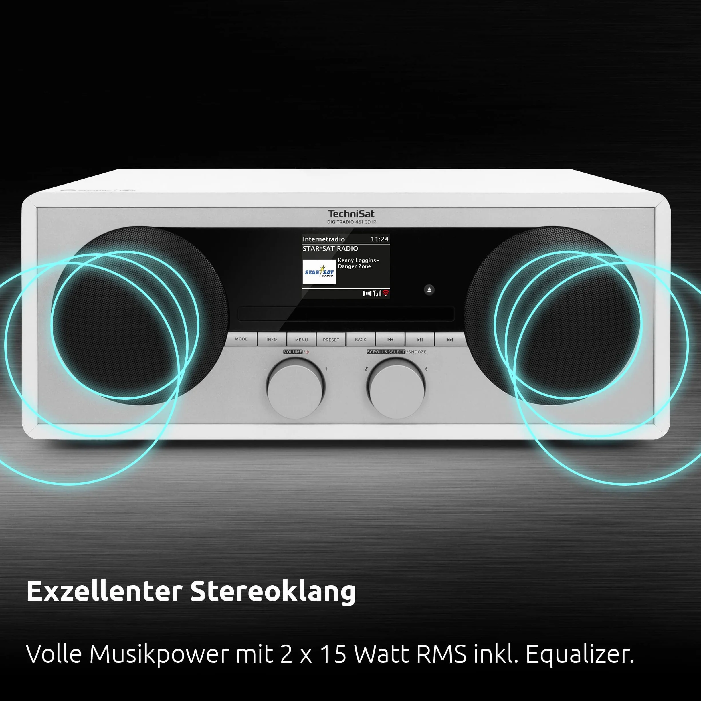 TechniSat DIGITRADIO 451 CD IR – radio internetowe z odtwarzaczem CD (DAB+, UKW, stereo, AUXIN, Bluetooth Audiostreaming, Spotify, USB, funkcja ładowania, odtwarzanie MP3, Wi-Fi, 2 x 15 W), białe