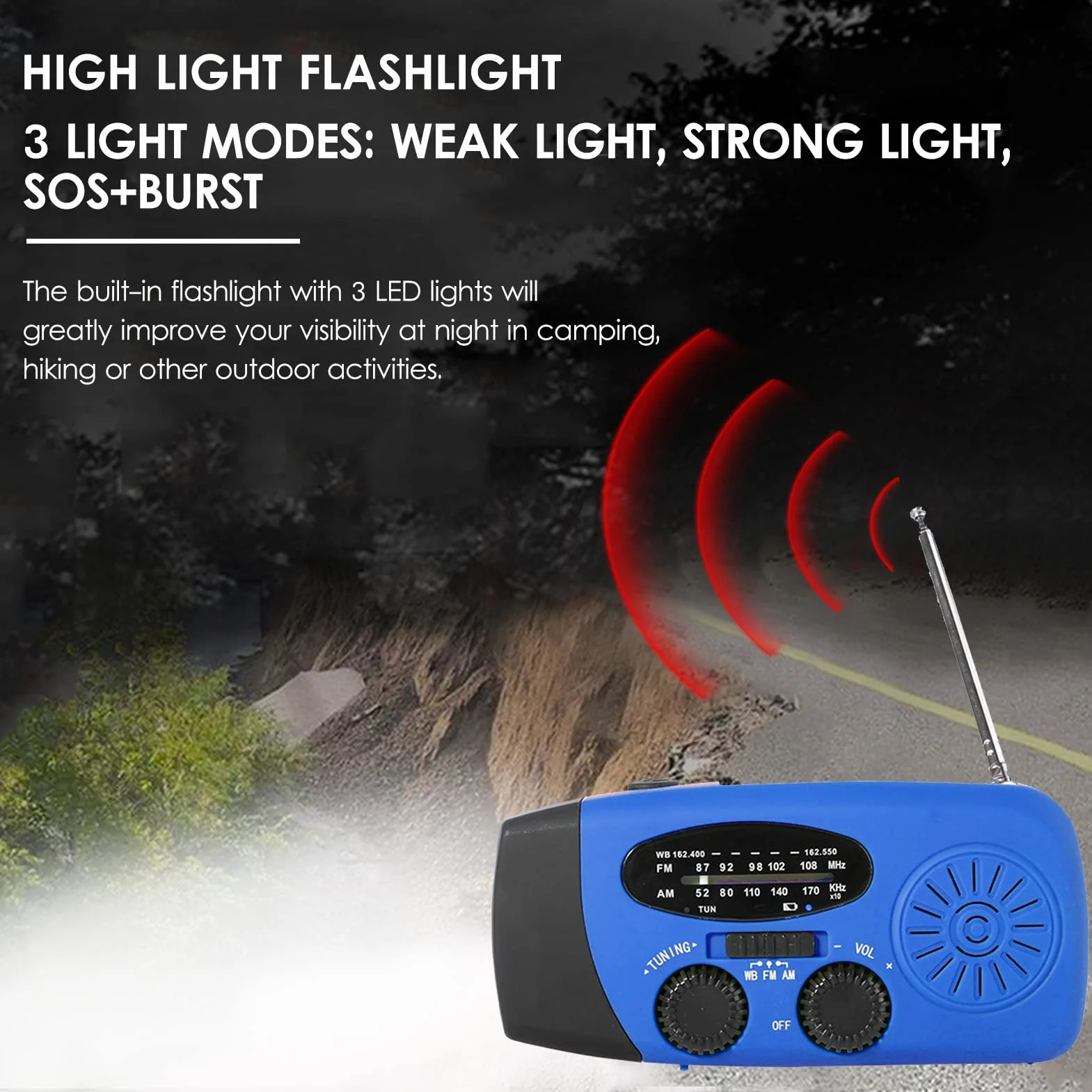 KOCAN radio awaryjne z korbą ręczną, radio solarne, radio pogodowe AM/FM/NOAA, radio awaryjne, ładowany powerbank z ładowaniem solarnym, korbą ręczną i zasilaniem bateryjnym, ładowarka do latarki LED, lampka do czytania