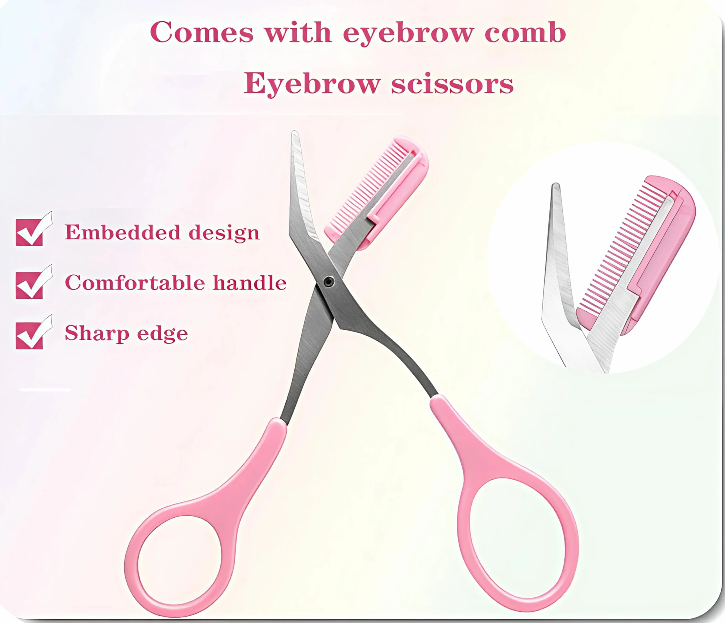 Eyebrow Shaper – przerzedzanie krzaczastych brwi nożyczkami i grzebieniem – nasadka (różowy)