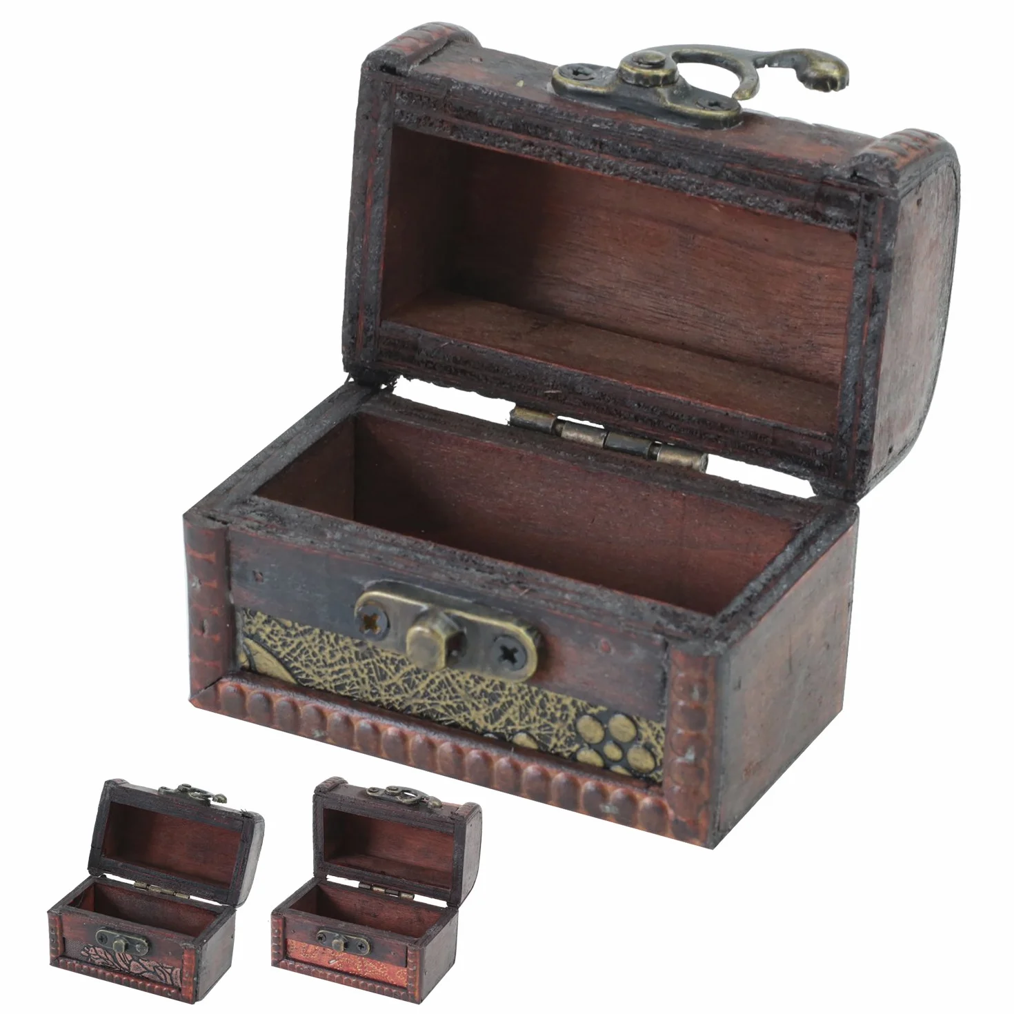 HMF 6415-108 Mała drewniana skrzynia skarbów | Zestaw 3 szt. | 8 x 5 x 6 cm | Różne modele