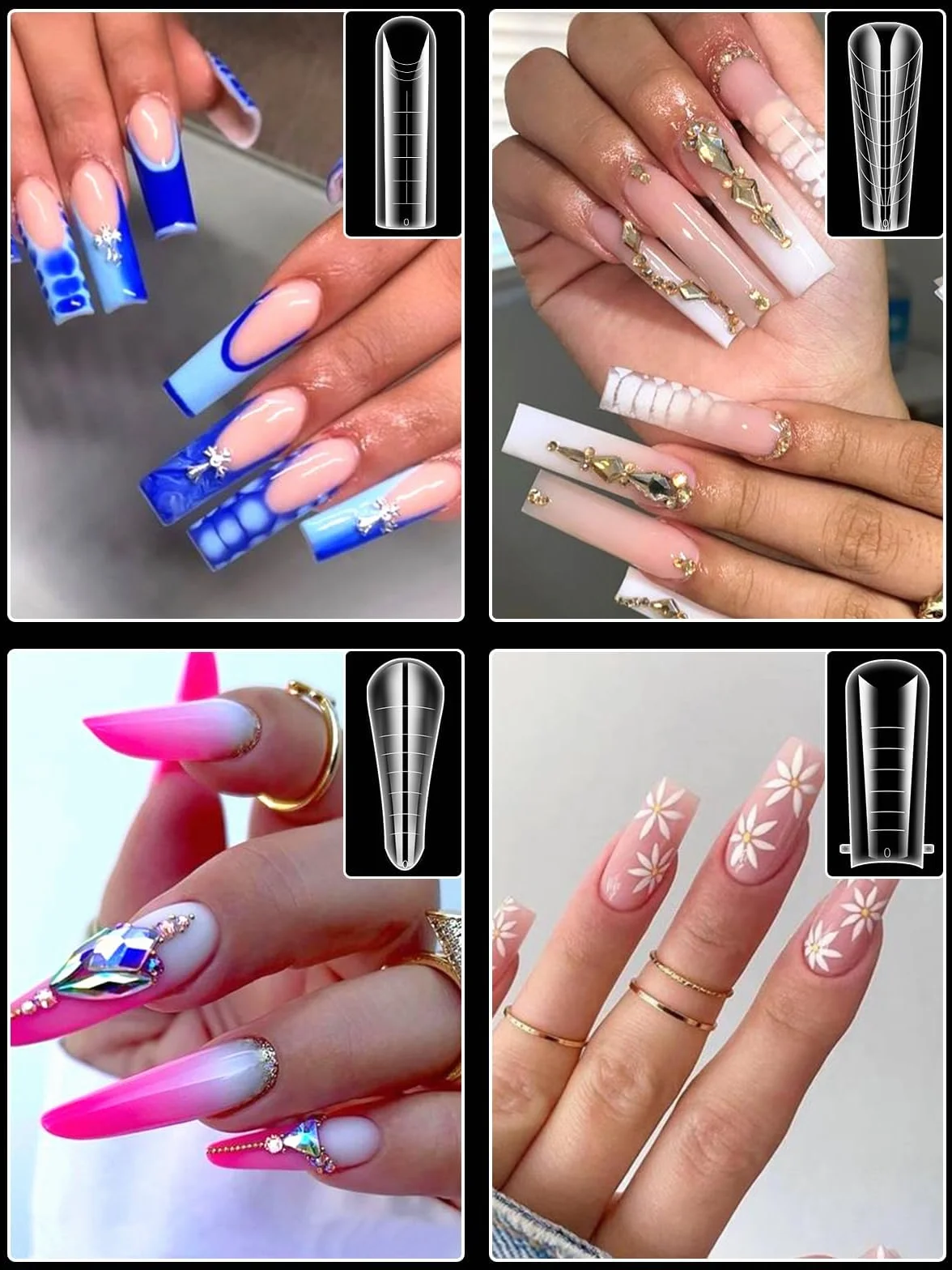 TOROKOM 288 sztuk podwójnych kształtów do manicure francuskiego - przezroczyste akrylowe foremki do rekonstrukcji - 12 stylów i 12 rozmiarów ze skalą - podkładka silikonowa wielokrotnego użytku