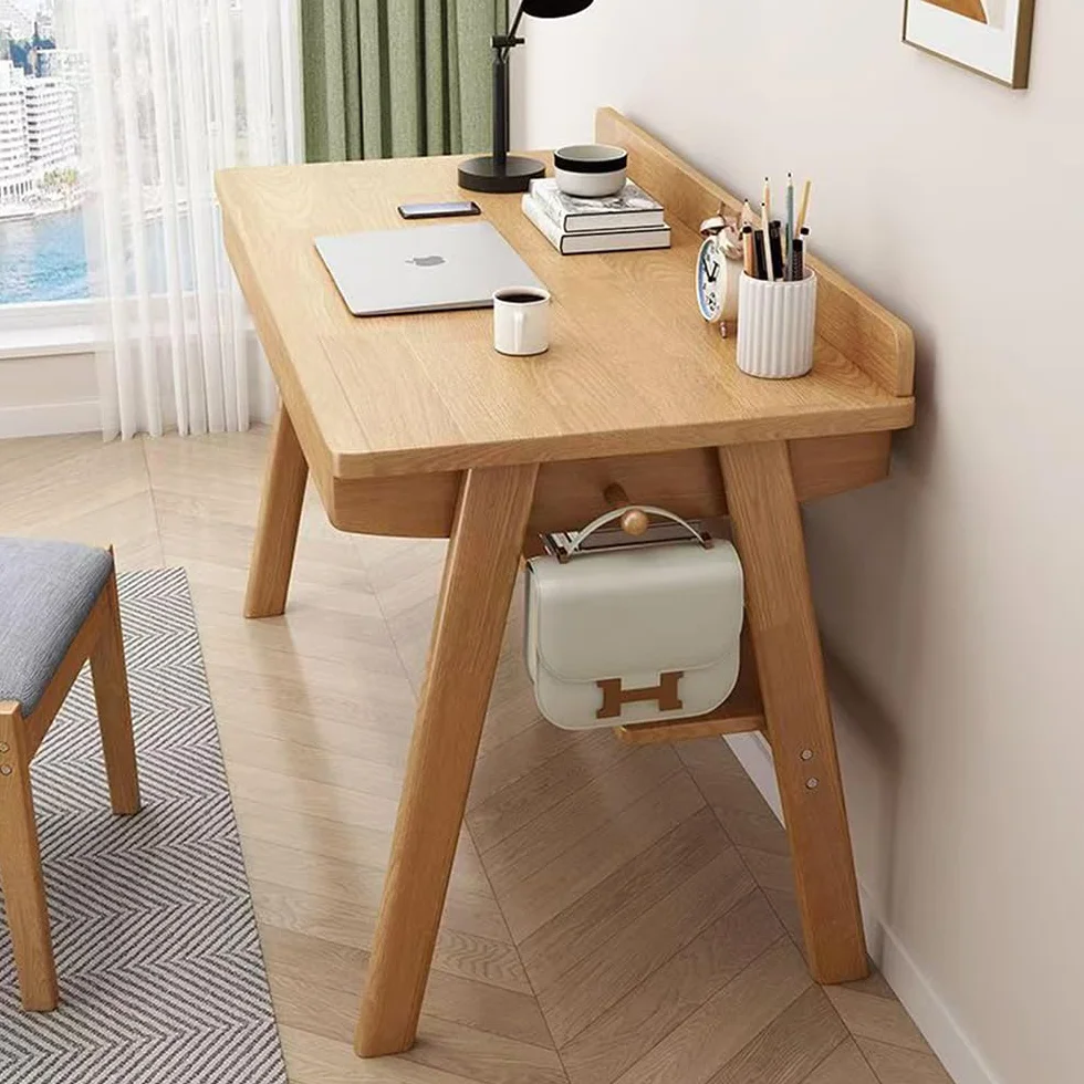 Biurko z litego drewna orzechowego w stylu mid-century modern z 2 szufladami 120 x 60 x 75 cm