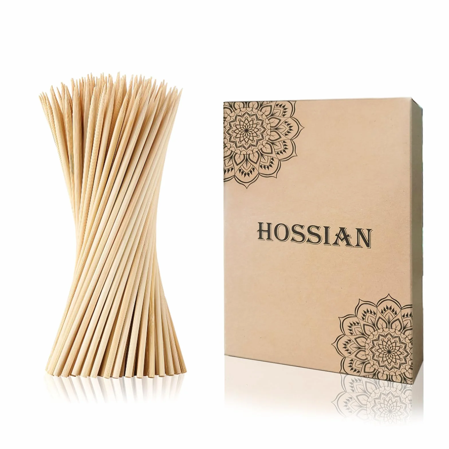 HOSSIAN 150 szt. 15 cm Ø 4 mm, naturalne bambusowe szpikulce do przystawek, karmelu, jabłek, rękodzieła i koktajli