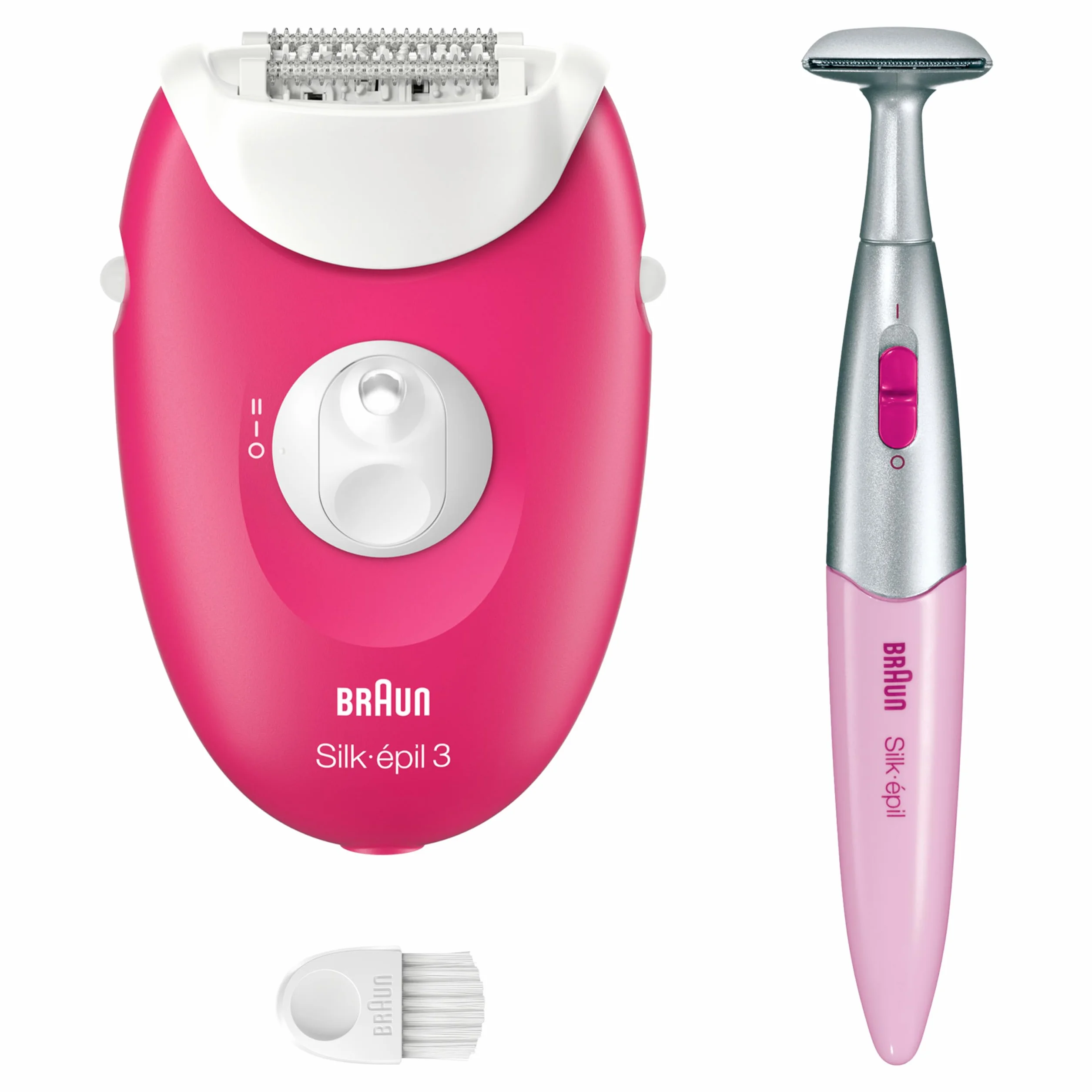 Braun Silk-épil 3, przewodowy depilator damski do usuwania włosów, nasadki do golarki, trymera i masażu ciała, 3-202, malinowy