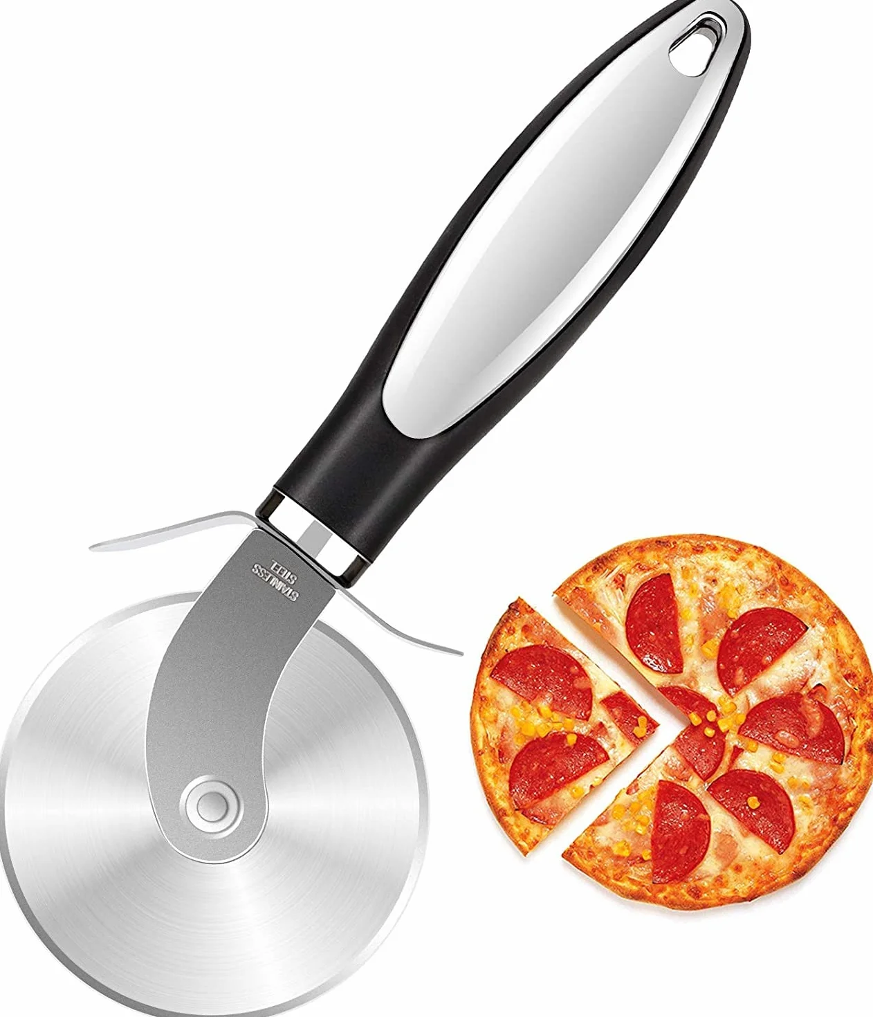 Nóż do pizzy, wałek do pizzy ze stali nierdzewnej – bez trudu dzieli pizzę na kawałki, poręczny nóż do pizzy z ochroną palców