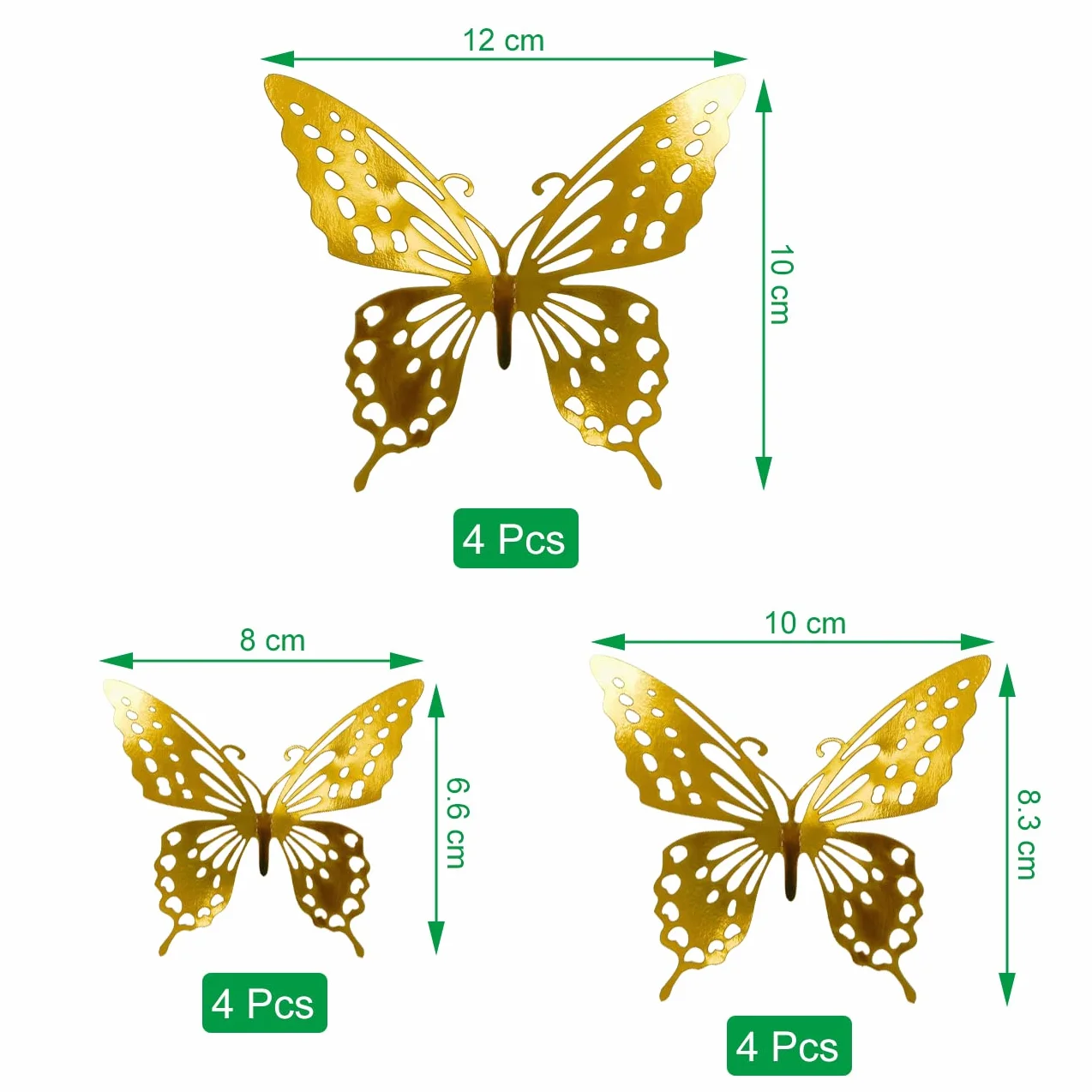 Naklejki ścienne 3D motyle 12 szt. dekoracja pokoju lustrzane