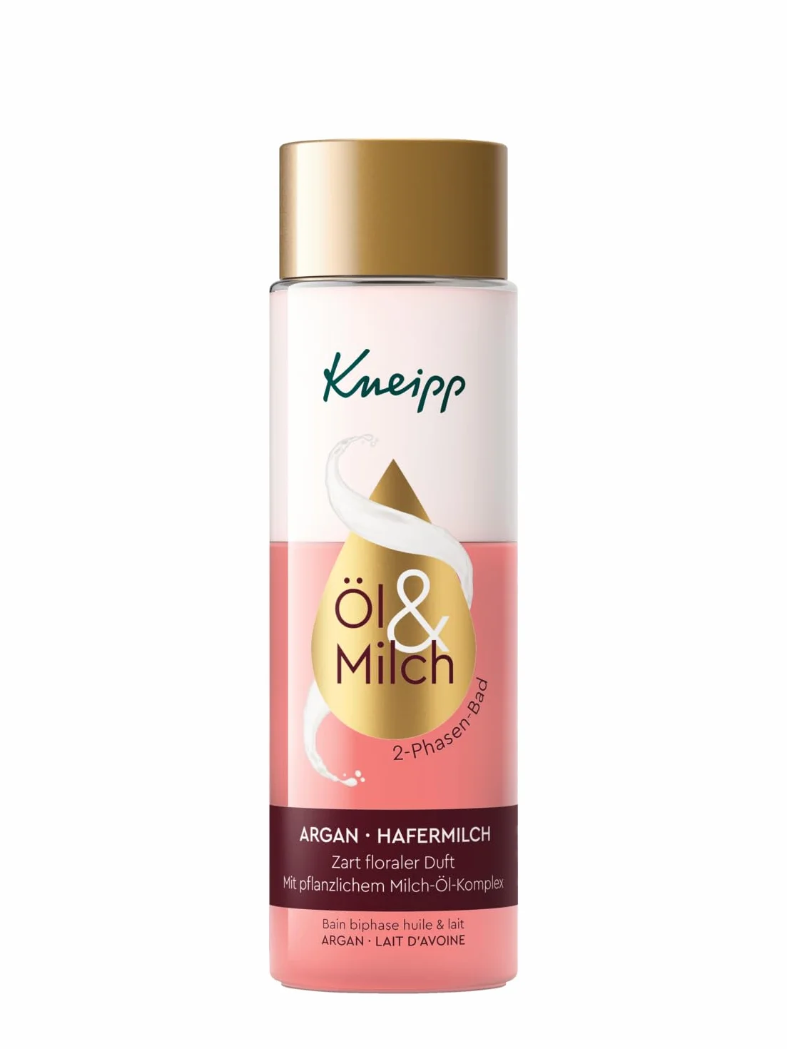Kneipp 2-fazowe mleczko do kąpieli arganowe, luksusowy, rozpieszczający dodatek do kąpieli z roślinnego kompleksu mleczno-olejowego, cenny olej arganowy i mleko owsiane, łagodne czyszczenie i