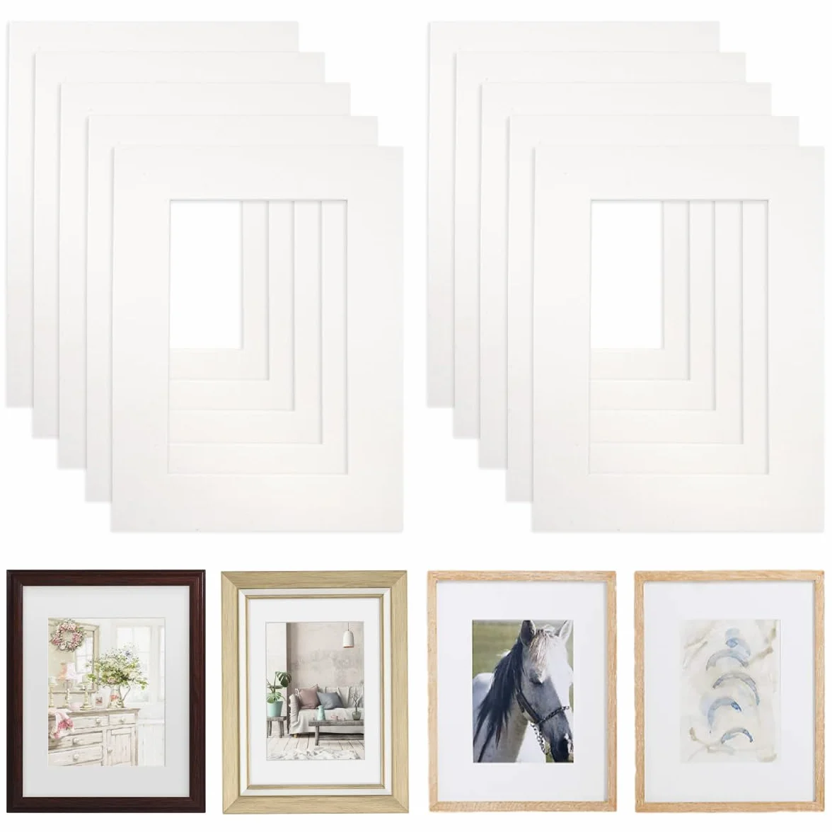 EXIN DECHEN 10 sztuk passe-partout 15x20 cm wymiary zewnętrzne 9x14 cm wymiary wewnętrzne, passe-partout z kartonu biały, passe-partout kartonowy do ramek na obrazy, zdjęcia, pocztówki, druki