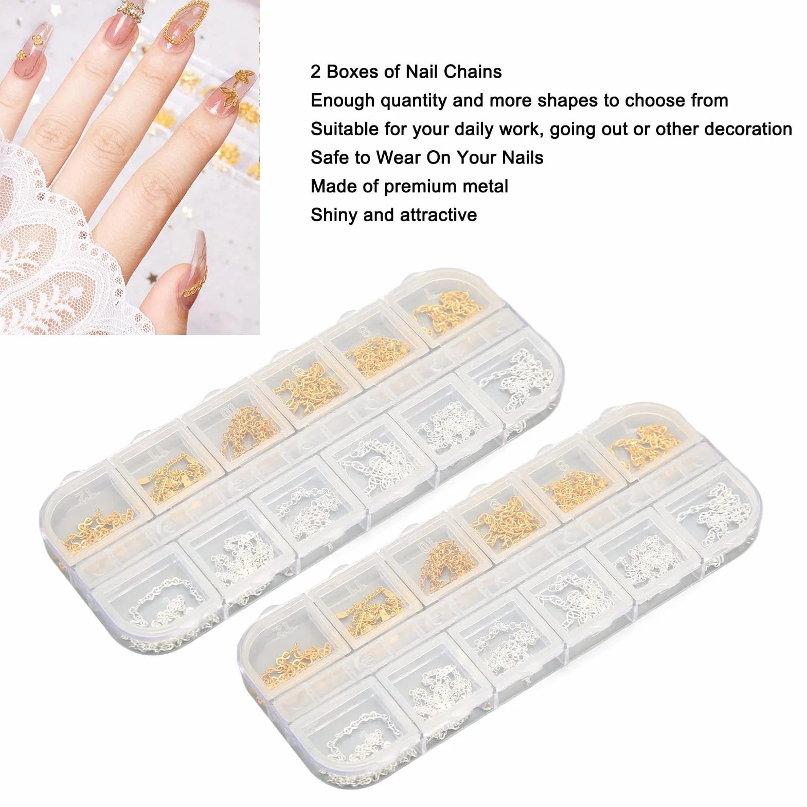 Łańcuszek do Paznokci Multi Shapes Przenośna Dekoracja DIY Metalowa Zawieszka do Paznokci do Salonu Domowego Manicure School
