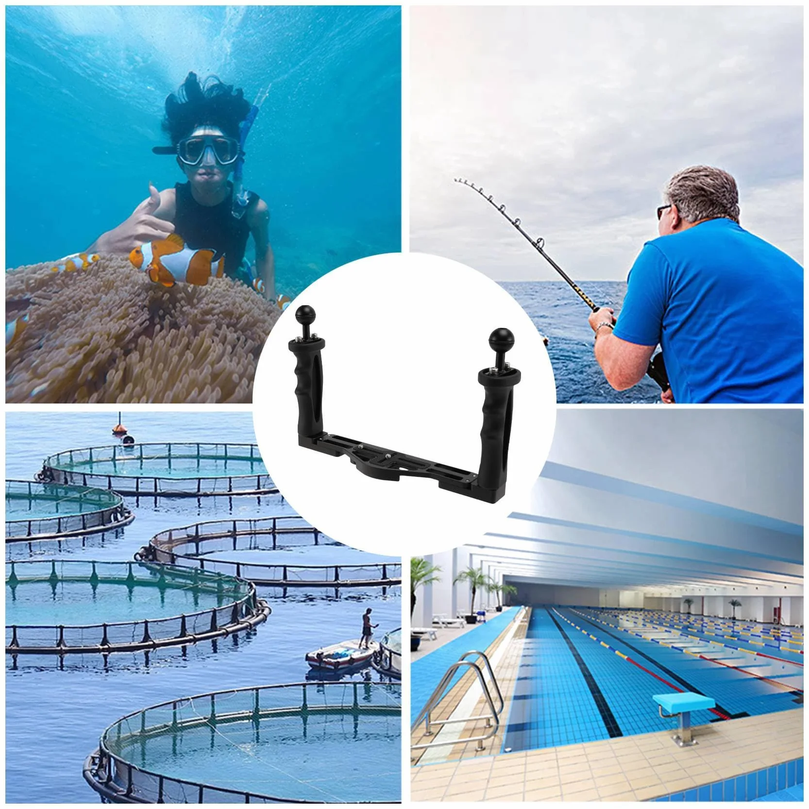 Podwójna ręka stabilizator do nurkowania podwodnego aparatu fotograficznego/wodoszczelna z podwójnym przyłączem do kopuły, wodoszczelna obudowa