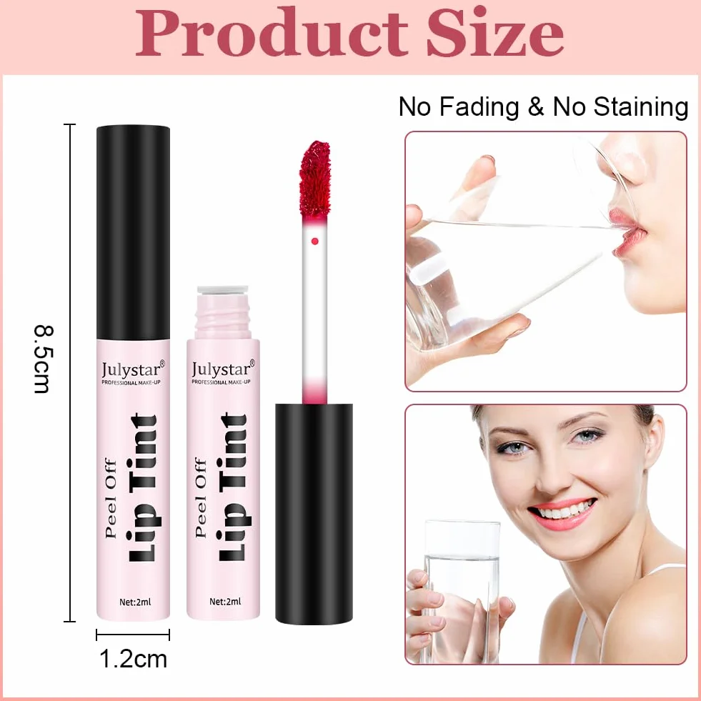 LOPHE Lip Tint Peel Off, zestaw 3 kolorów do ust, dla kobiet Odcień do ust, wodoodporny, matowy wykończony szminką, długotrwały błyszczyk, wymienny błyszczyk do ust (zestaw A)