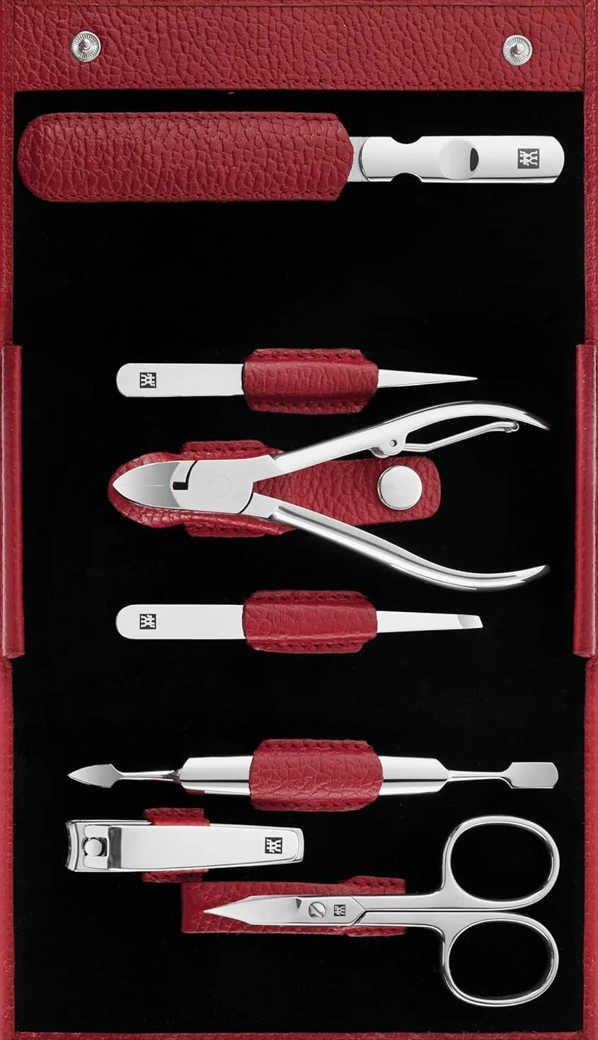ZWILLING Zestaw do manicure (7 części, zestaw do pedicure, etui podróżne, pielęgnacja paznokci, skóra naturalna), polerowana stal nierdzewna, czerwony