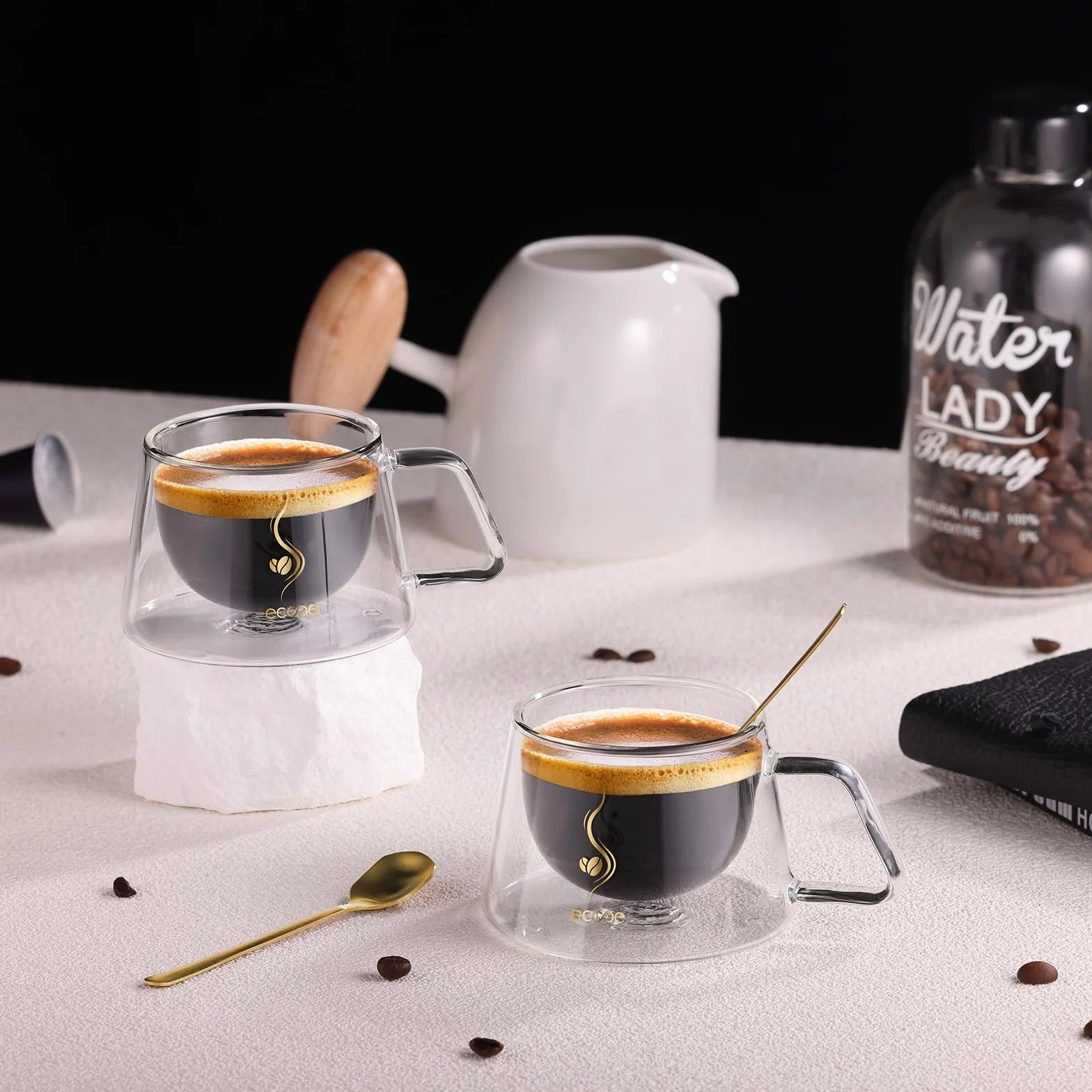 Ecooe Filiżanka do Espresso 120 ml Podwójne Ścianki Szkło Borokrzemowe Zestaw 2 Sztuki