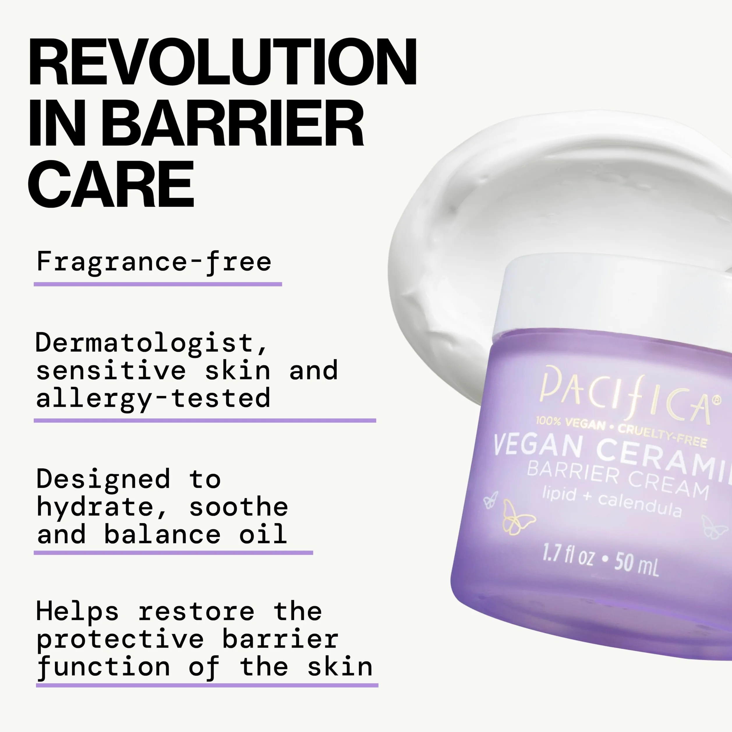 Pacifica Beauty Ceramide Barrier Repair Daily Face Moisturizing Cream, Ecezma Association Approved, bezpieczny dla skóry wrażliwej, bezzapachowy, w 100% wegański + bez Cruelty Free, 4,5 ml
