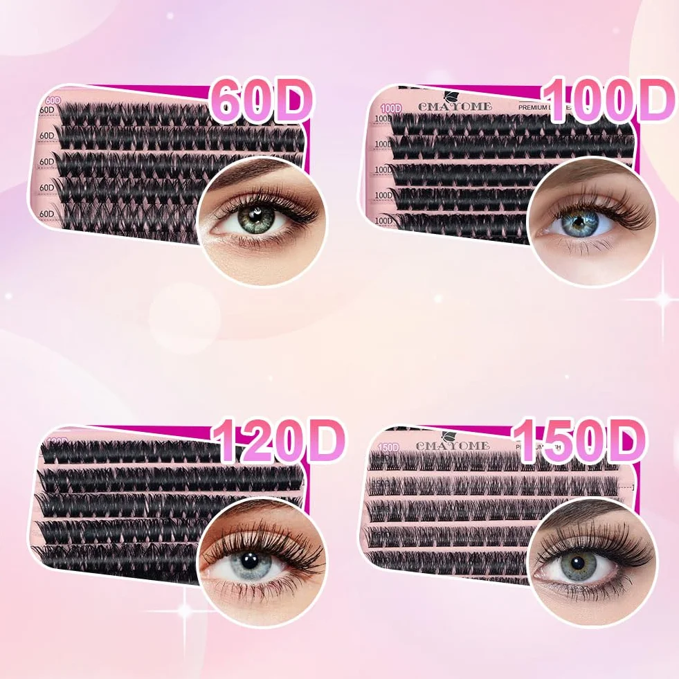 Aomig Zestaw do przedłużania rzęs, 722 szt., "zrób to sam", Cluster Lashes 8-16 mm, przyjazny dla środowiska materiał z efektem kociego oka, pęseta, klej, łącznie z rzęsami, naturalny wygląd, na co