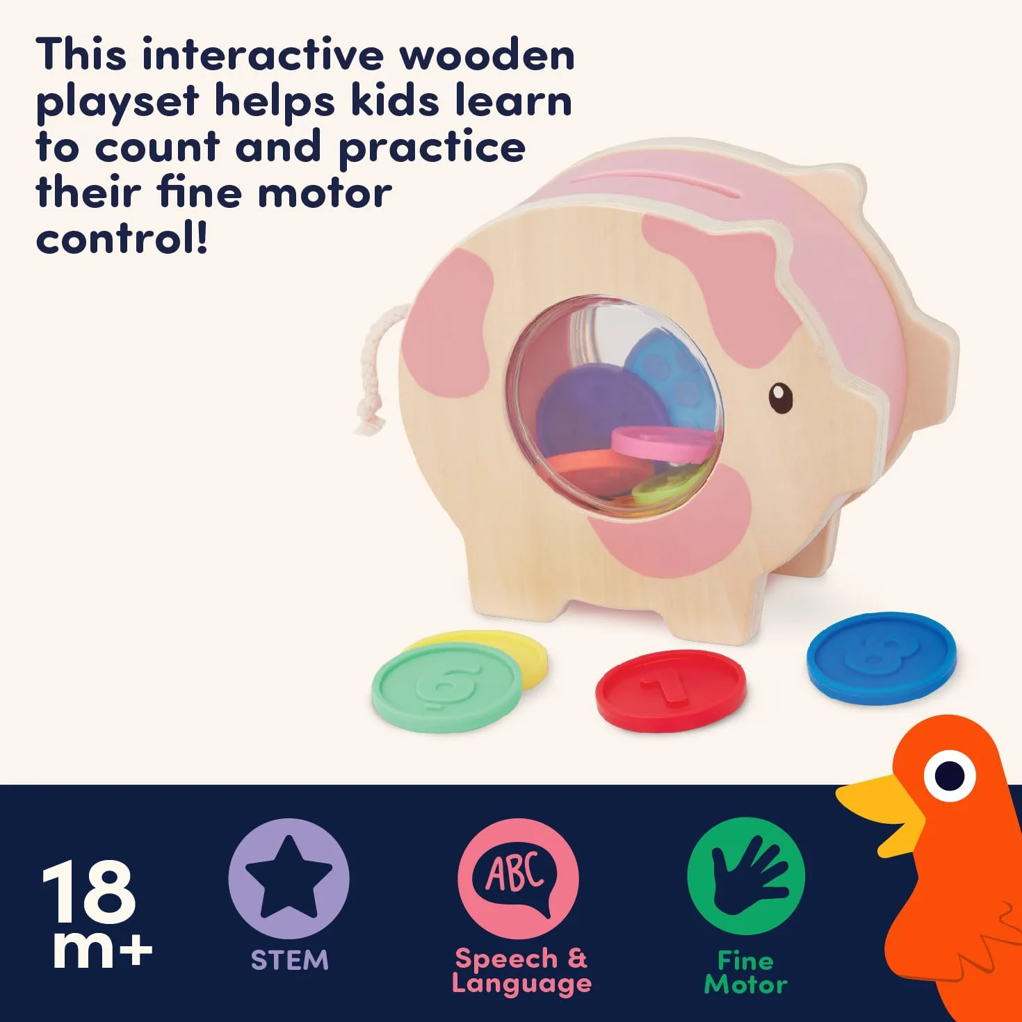 Zabawka silnikowa - Save & Count Piggy Bank - Edukacyjne kolorowe zabawki do liczenia i matematyki dla dzieci, od 18 miesięcy