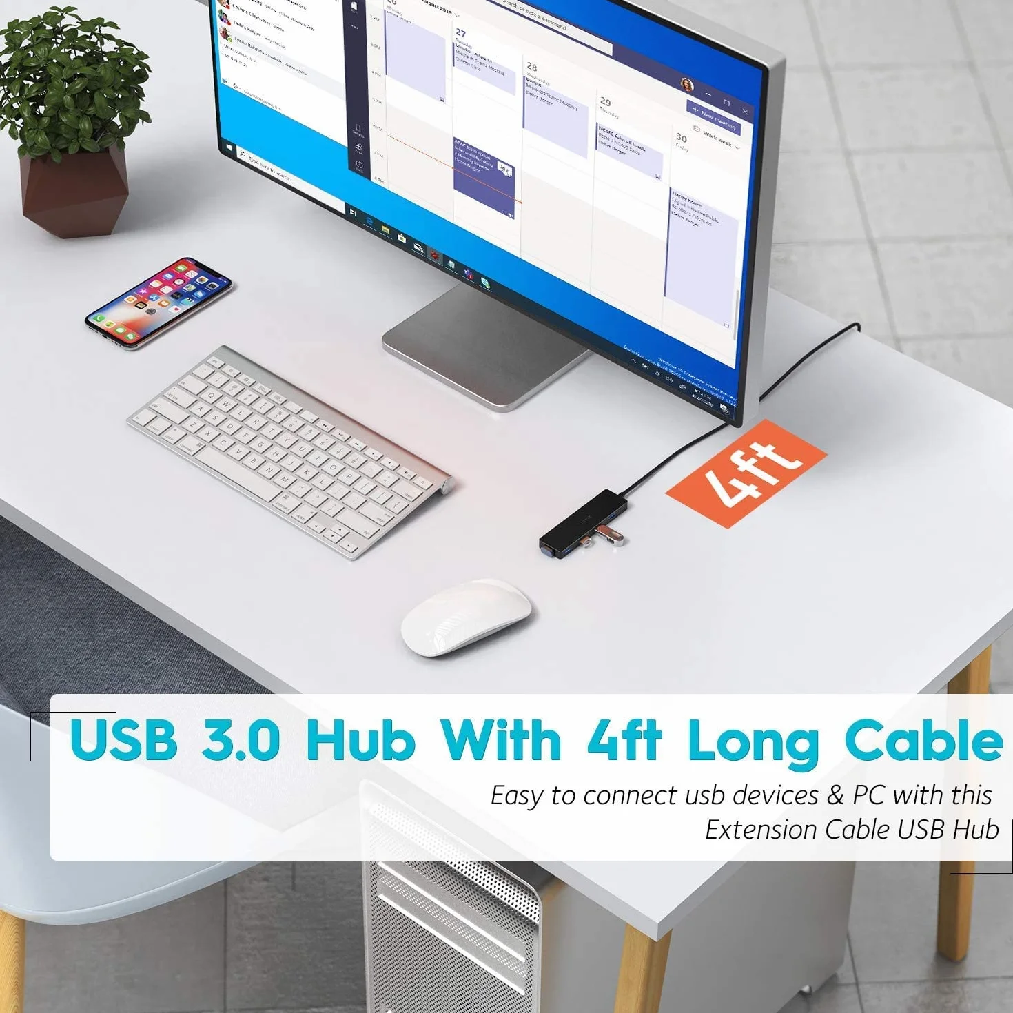 Aceele USB 3.0 Hub 4 Porty Wieloportowy hub USB 5Gb/s z Kablem 120cm Koncentrator USB 3.0 z 4 Portami do PS4, Xbox 360, MacBook, Pro/Mini, iMac, Dell XPS, Surface Pro 6/5, Chromebook itp