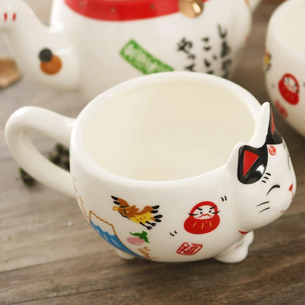 Szczęśliwy kot porcelanowy zestaw do herbaty kreatywny ceramiczny dzbanek do herbaty z filtrem piękny kot czajniczek kubek