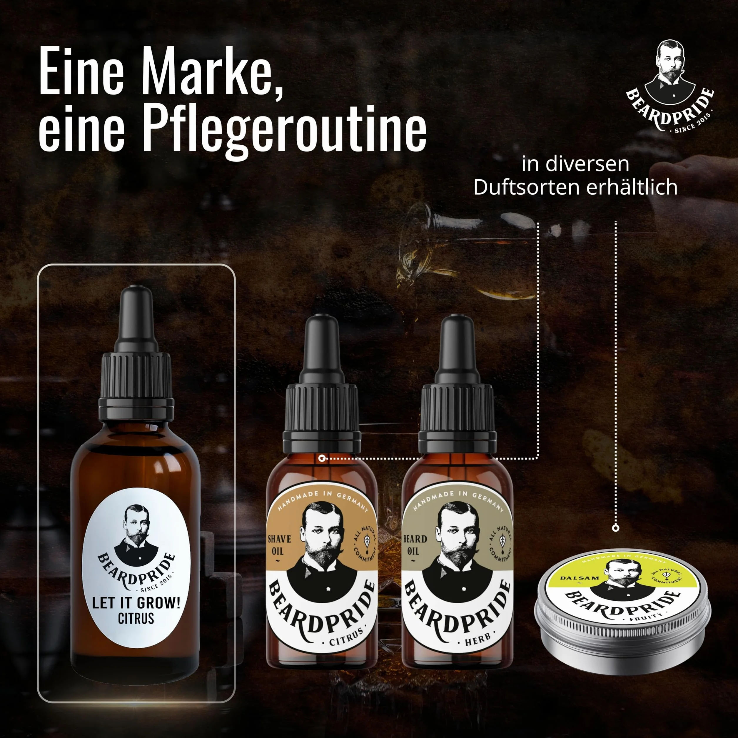 BEARDPRIDE Olejek do brody "Let it Grow!" – naturalny olejek do pielęgnacji brody – z olejem rycynowym, olejkiem migdałowym i olejkiem arganowym – do brody pełnej i trzydniowej brody – 100% naturalny
