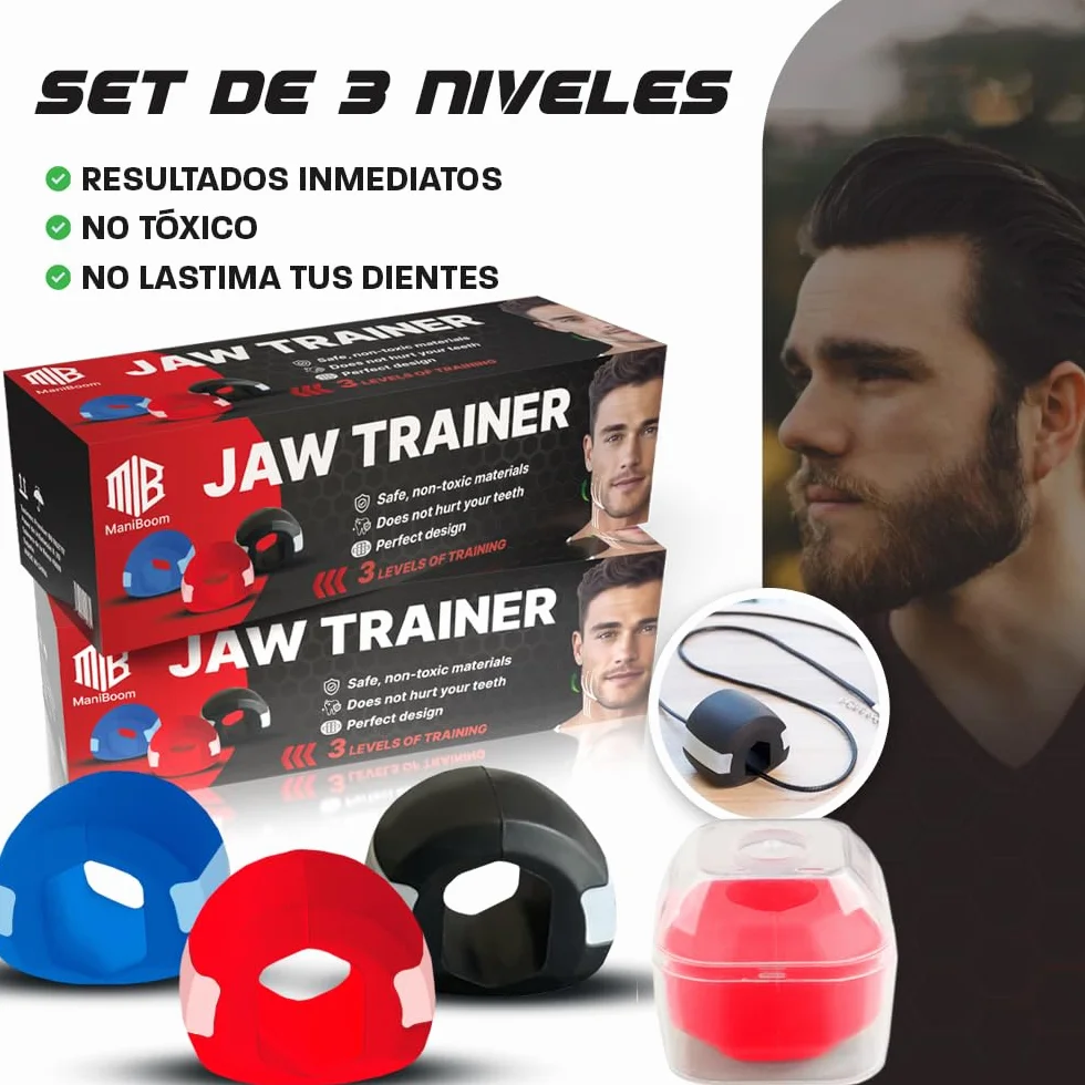 ManiBoom Ćwicz szczękowy 3 poziomy (15-25 kg) - Silikonowy przedni żawliner do tonowania twarzy i szyi - Jaw Exerciser z futerałami