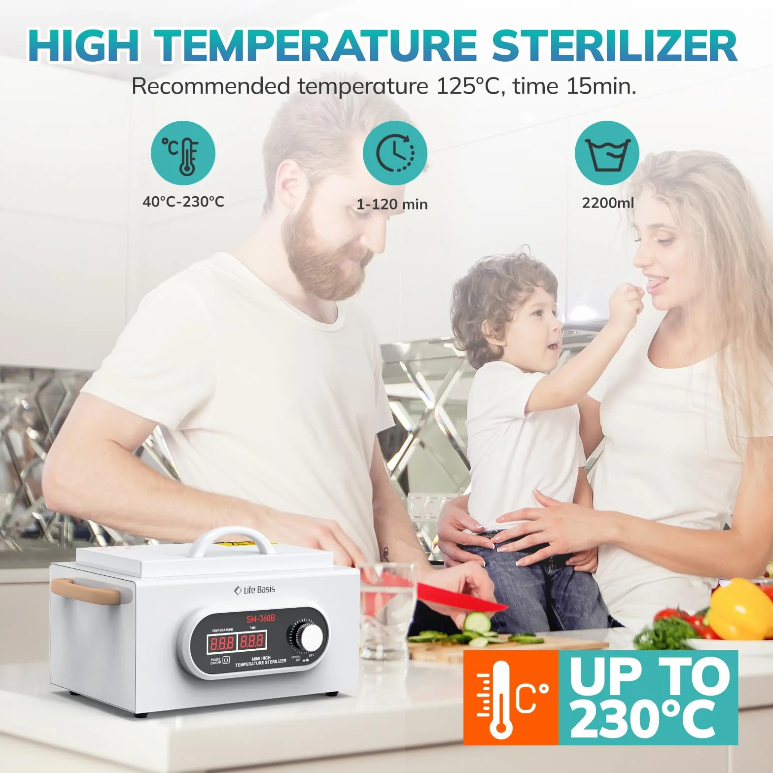 LifeBasis Sterylizator na gorące powietrze 230 ℃, Sterylizator do manicure z wyświetlaczem LCD 2200 ml z timerem Sterylizator wysokotemperaturowy do salonu fryzjerskiego paznokci