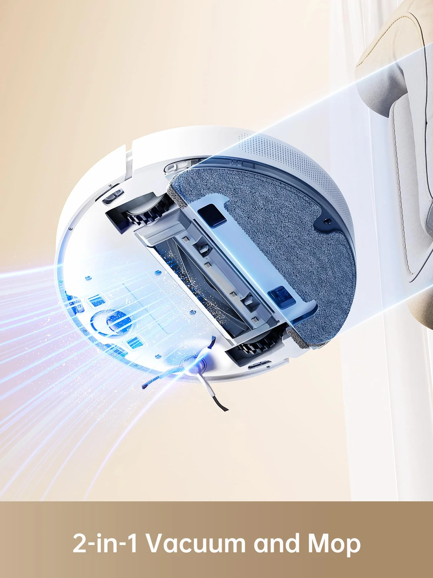 Dreame D10 Plus Gen 2 Robot Odkurzacz i Mopy, 6000Pa Robot Odkurzacz z samowoleczącą podstawą, Nawigacja LiDAR, zdolność do pokonywania przeszkód 20 mm, wielowarstwowa mapa, bateria 5200 mAh, biały