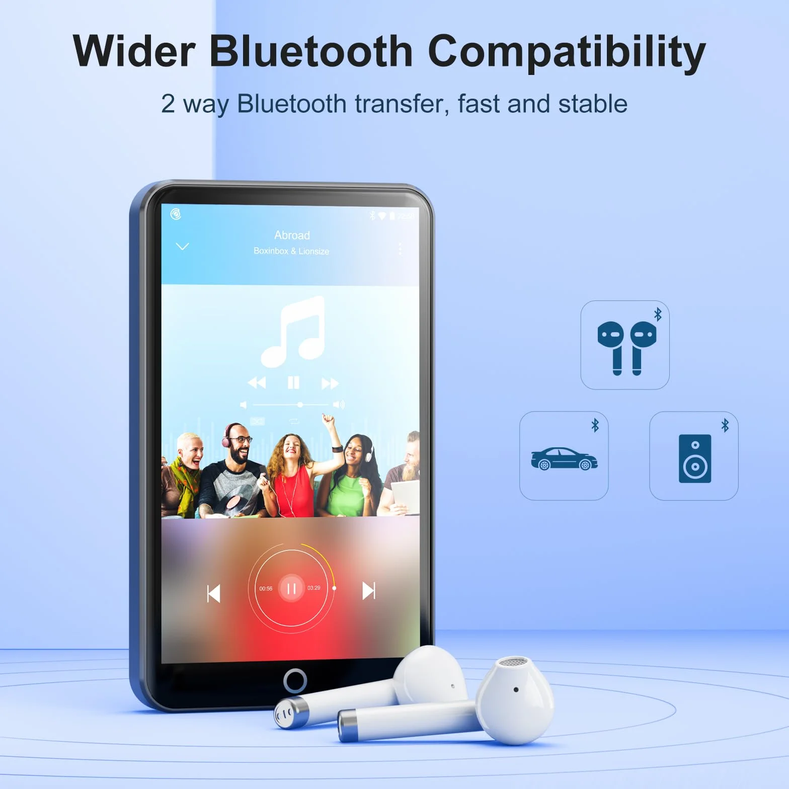 Odtwarzacz MP3 ze Spotify, MECHEN MP3 Player Bluetooth WLAN, przenośny odtwarzacz MP4 z systemem Android z muzyką Amazon, Deezer, kompatybilny z dźwiękiem, ekran dotykowy 4" (Szary)