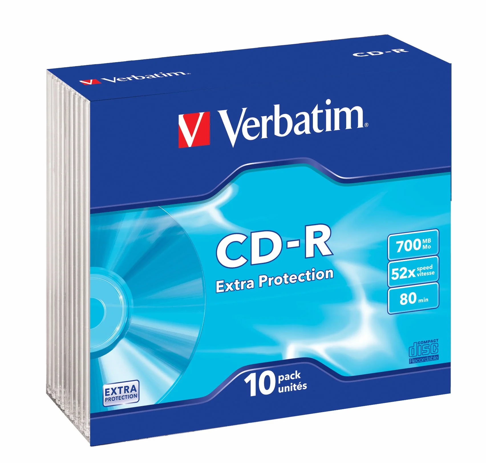 Verbatim CD-R Extra Protection, półfabrykaty CD z pamięcią danych 700 MB, idealne do robienia zdjęć i filmów, kompatybilne z każdym konwencjonalnym napędem CD, opakowanie 10 szt. Slim Jewel Case