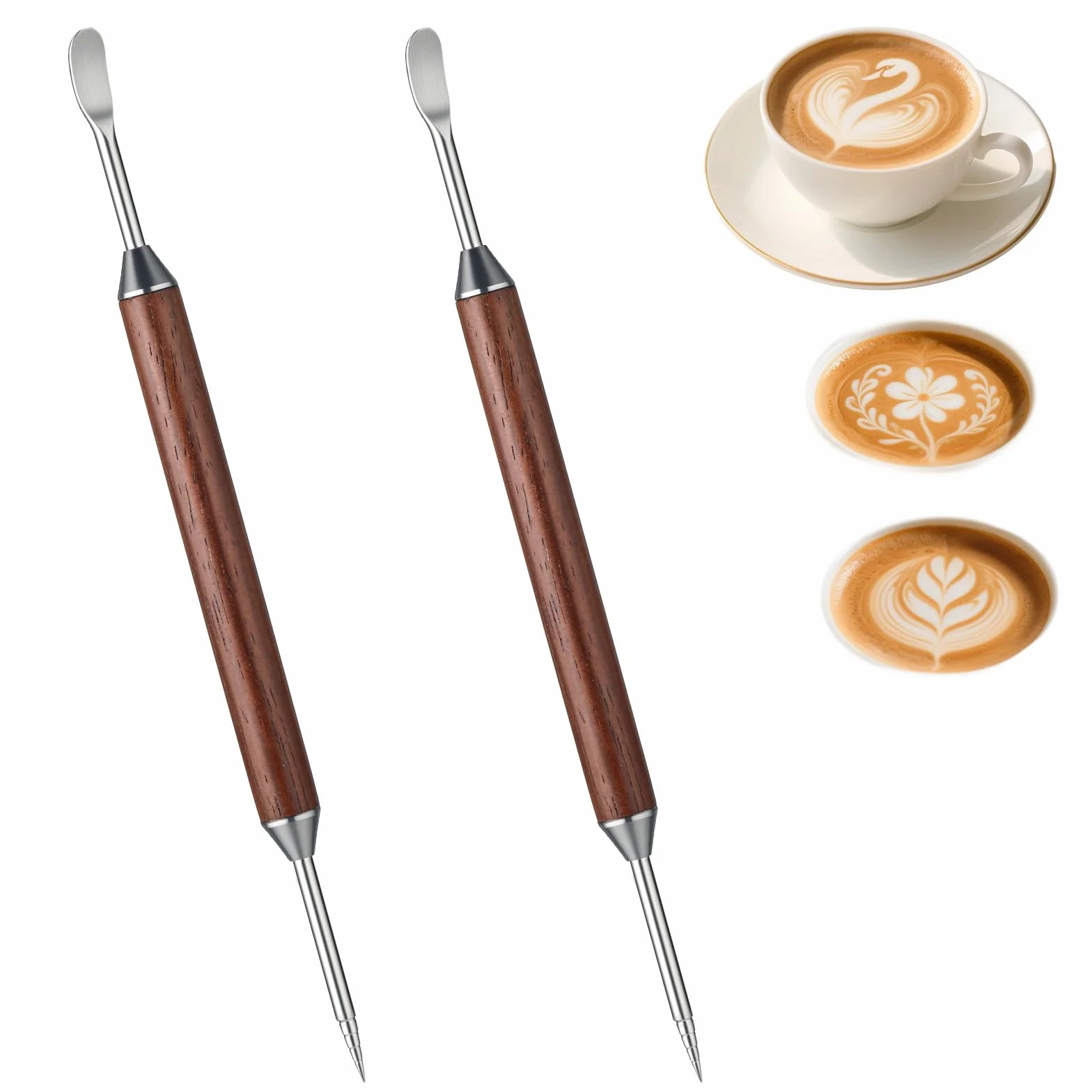 Pisaki do kawy Latte Art Pen ze stali nierdzewnej dwustronny z uchwytem palisandru