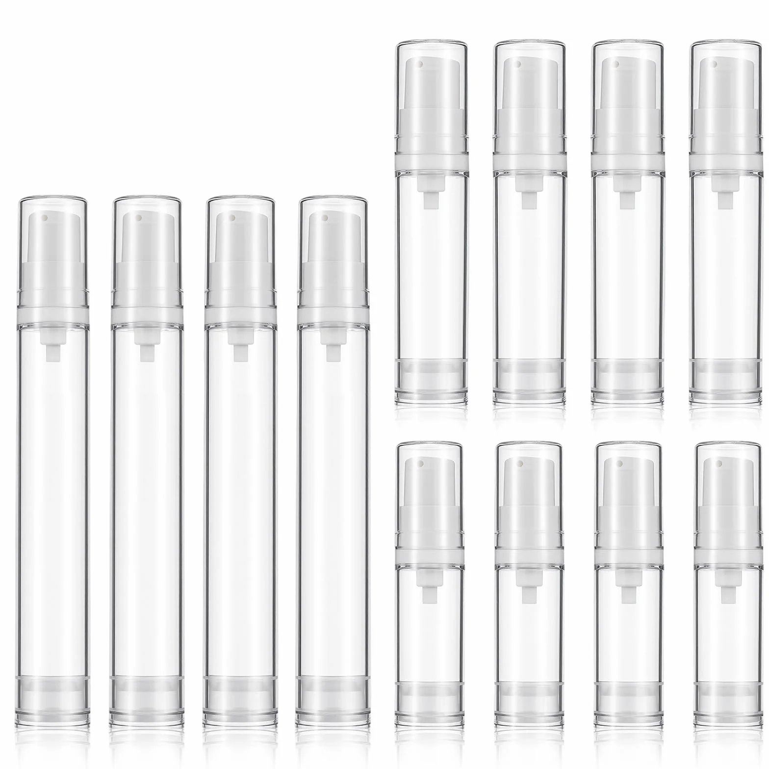 Andibro Airless dozownik z pompką, 12 sztuk, 5 ml, 10 ml, 15 ml, mały, pusty dozownik kremu, pusta, bezpowietrzna, przenośny dozownik kremu do podróży, użytku w domu
