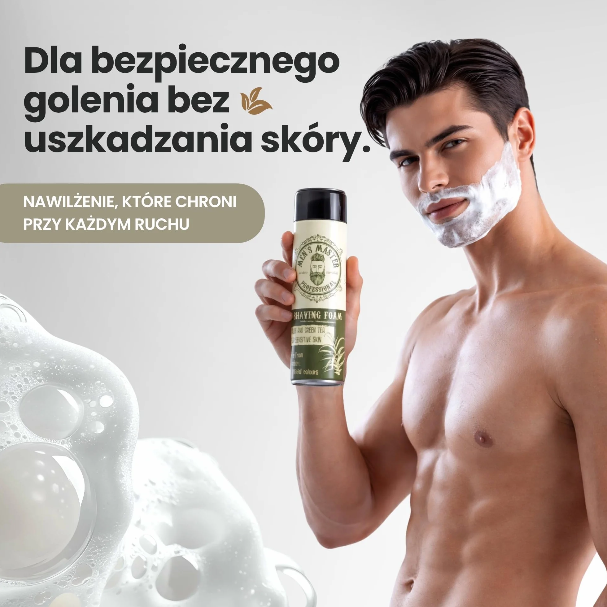 Nawilżająca pianka do golenia dla wrażliwej skóry z aloesem i zieloną herbatą, 200 ml