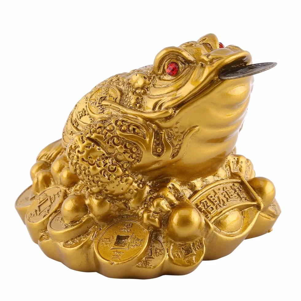 Złota chińska żaba Feng Shui statuetka z monetą mosiądz 65 × 60 × 50 mm