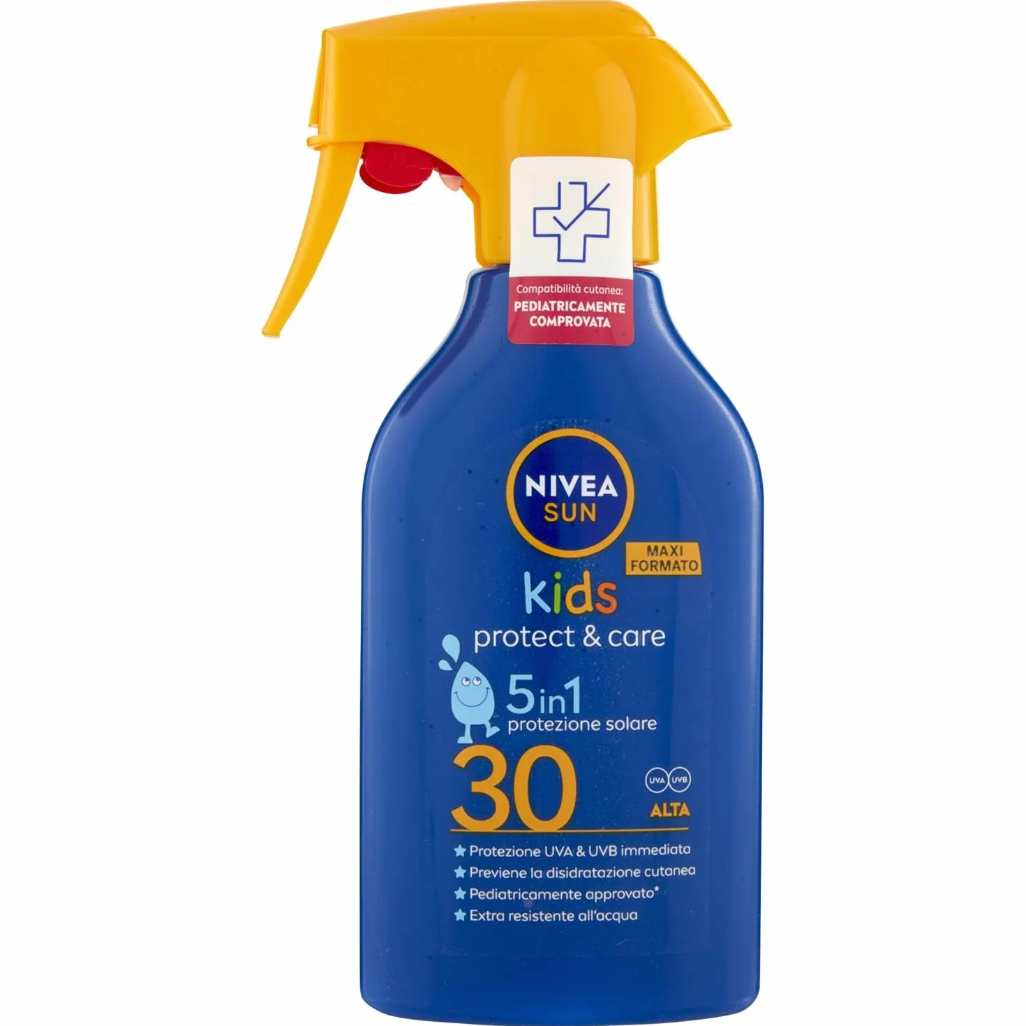 NIVEA SUN Maxi Solar Spray Solar Kids Protect & Care FP 30 270 ml, Krem przeciwsłoneczny dla dzieci wodoodporny, krem przeciwsłoneczny 30 do skóry delikatnej w praktycznej butelce w sprayu
