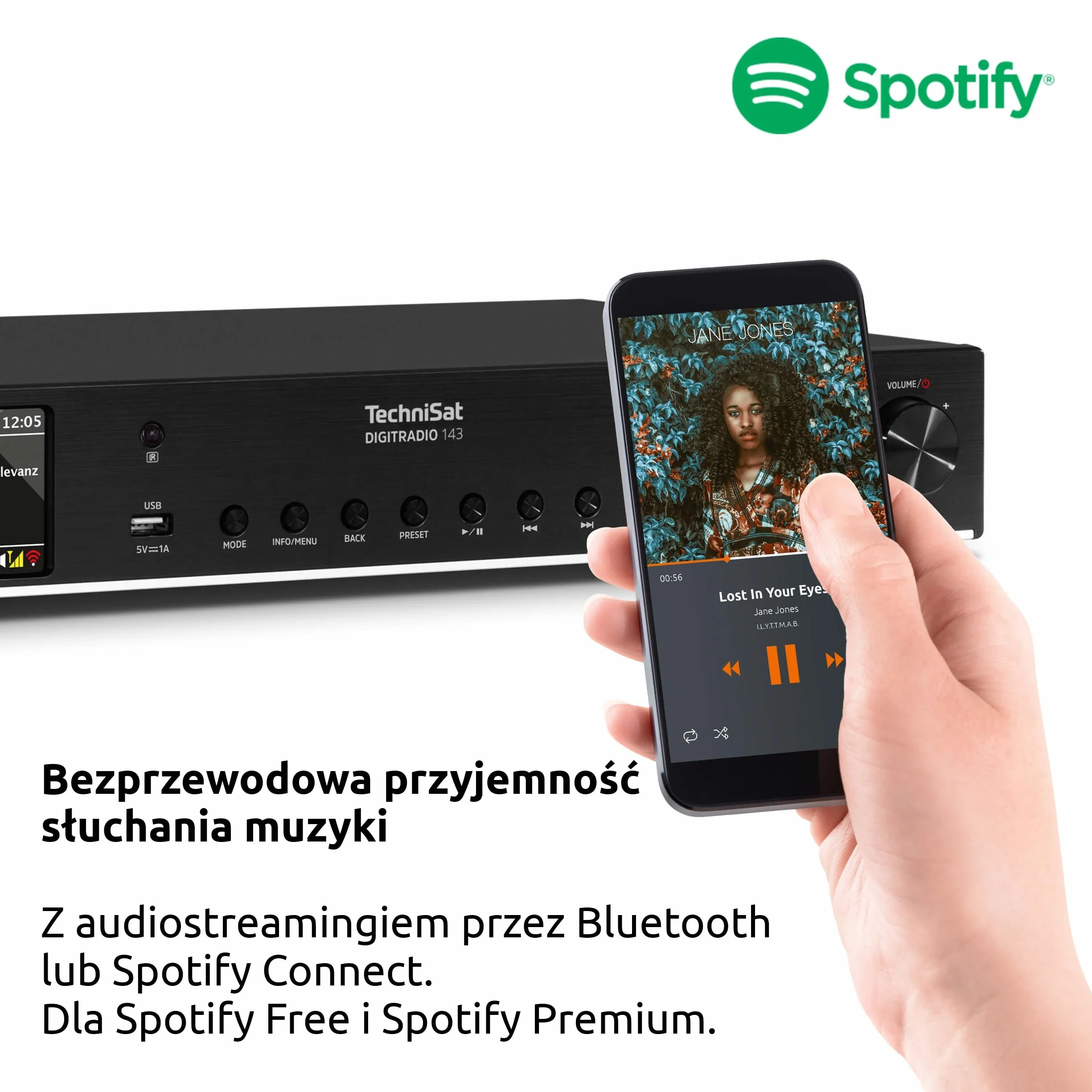 TechniSat DIGITRADIO 143 (V3) – Tuner HiFi Internetowe (Radio cyfrowe DAB+, Strumieniowanie audio przez Bluetooth, Spotify Connect, Antena kierunkowa, Pilot, Szerokość 43,5 cm) czarny