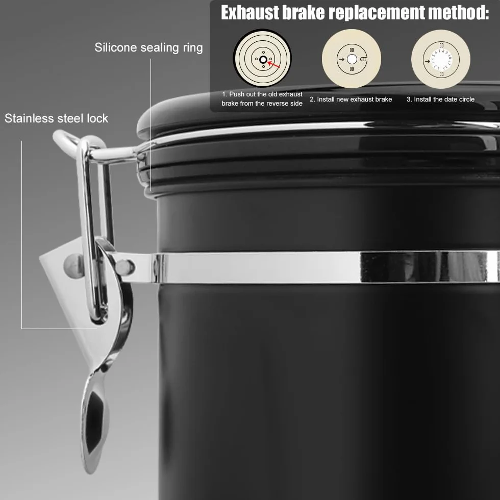 Pojemnik hermetyczny na kawę ze stali nierdzewnej 1,8 l z łyżką czarny