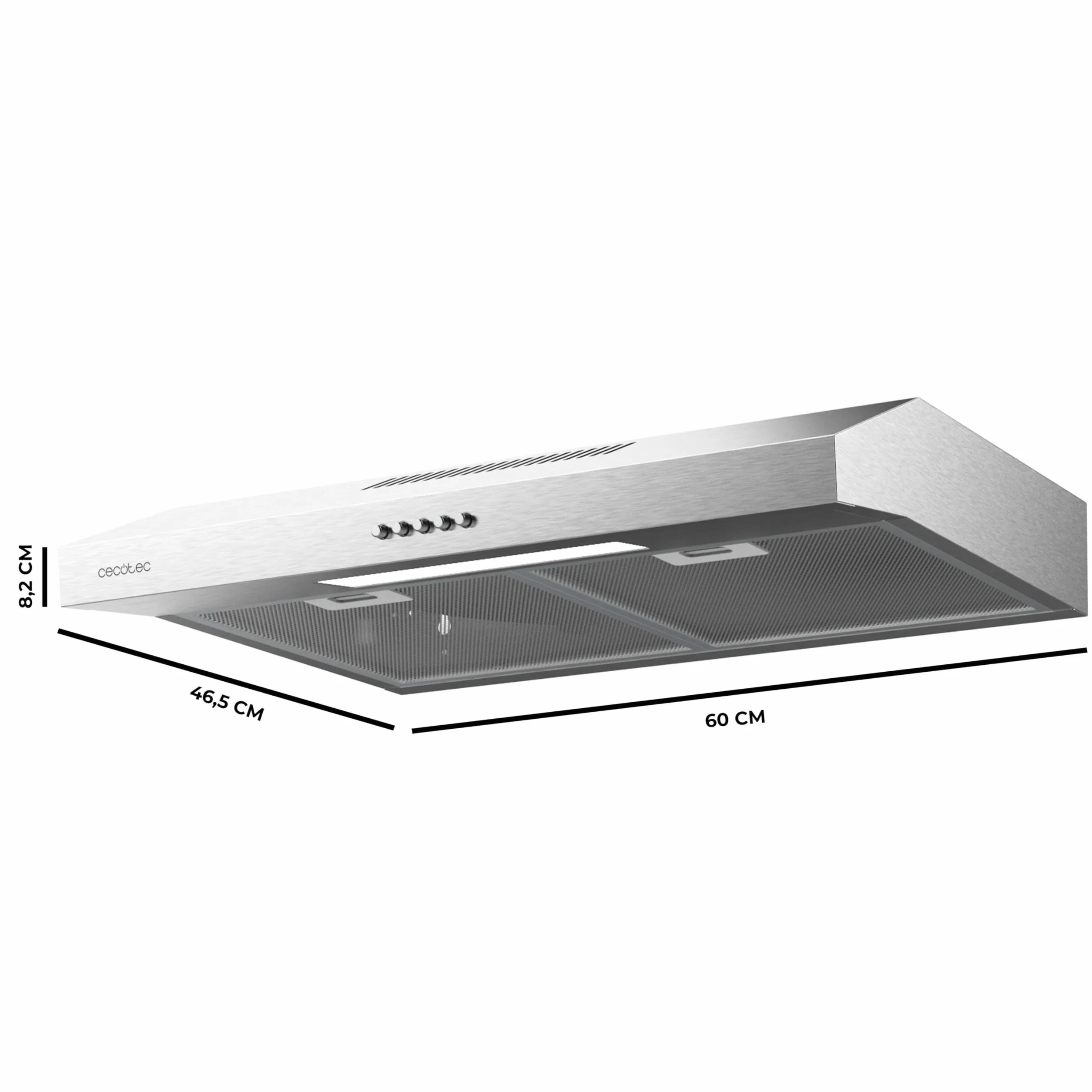 Cecotec 60 cm Szerokość Bolero Flux CM 602200 Inox B. Moc ssania 220m3/h, Silnik 70W, niskie zużycie energii, sterowanie mechaniczne, 3 poziomy mocy, Wykończenie ze stali nierdzewnej