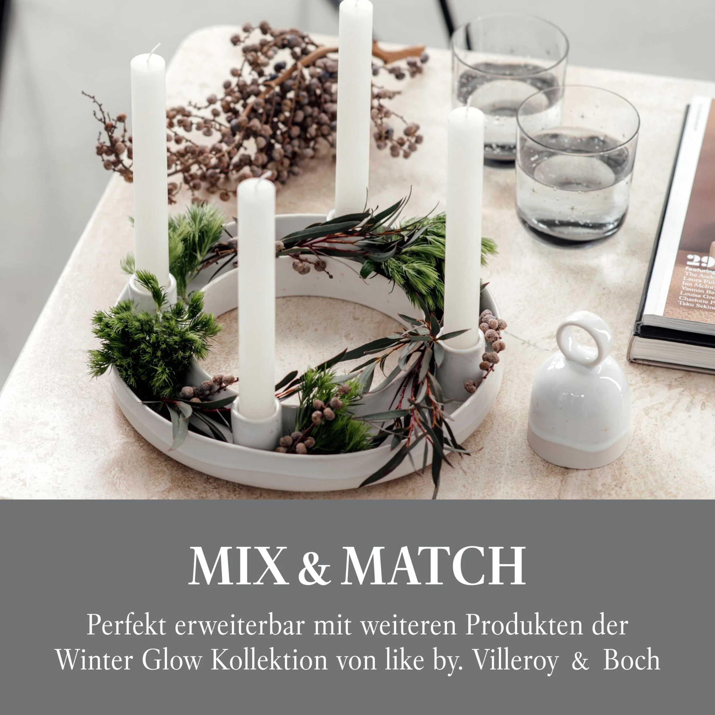 Villeroy & Boch like. dzwonek stołowy Winter Glow, dekoracja świąteczna z porcelany Premium