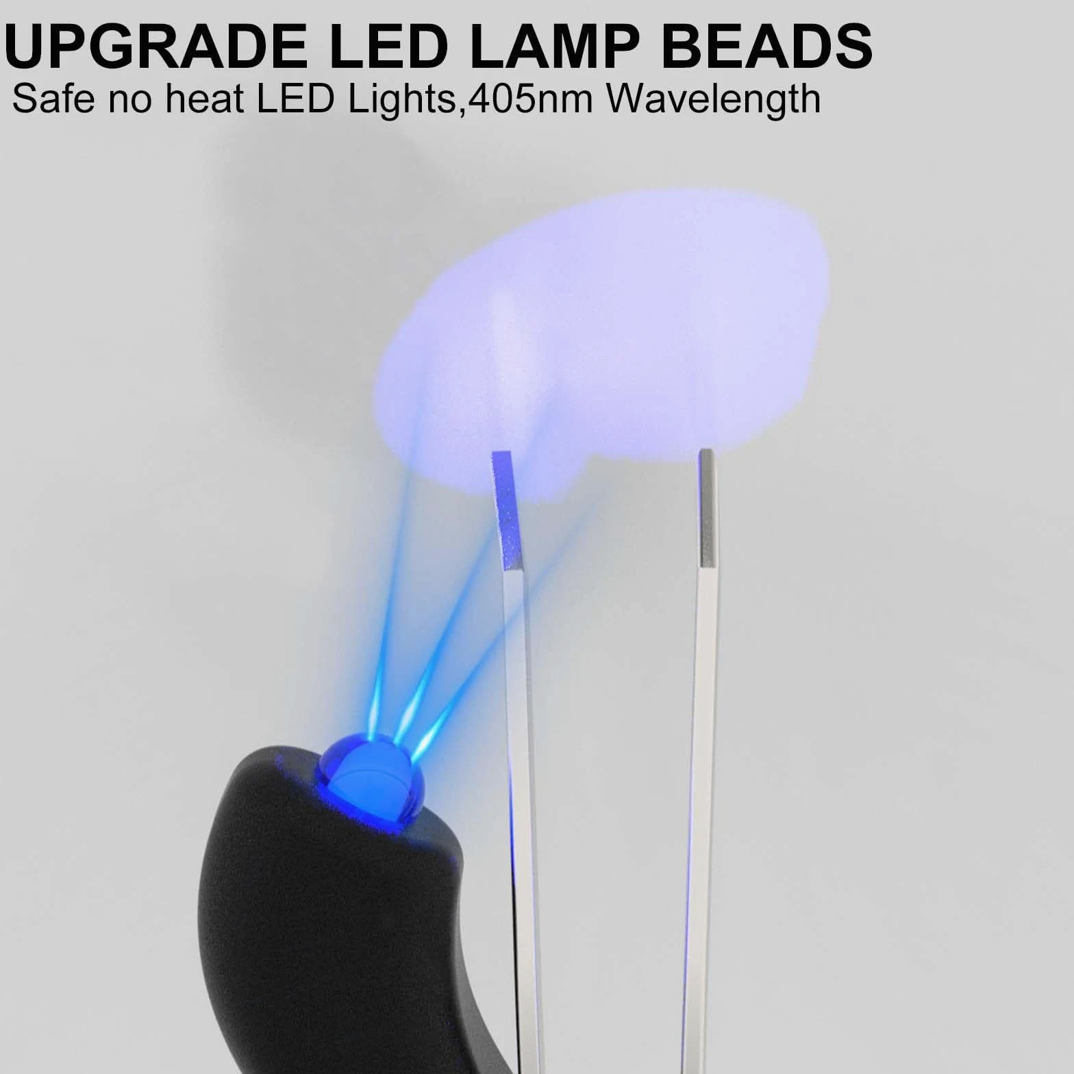 Mała lampa do rzęs, zestaw pęset, lekka pęseta z lampą utwardzającą, odliczanie 4S, długość fali 405 Nm, pasuje do wszystkich rodzajów pęset do rzęs (3pcs)