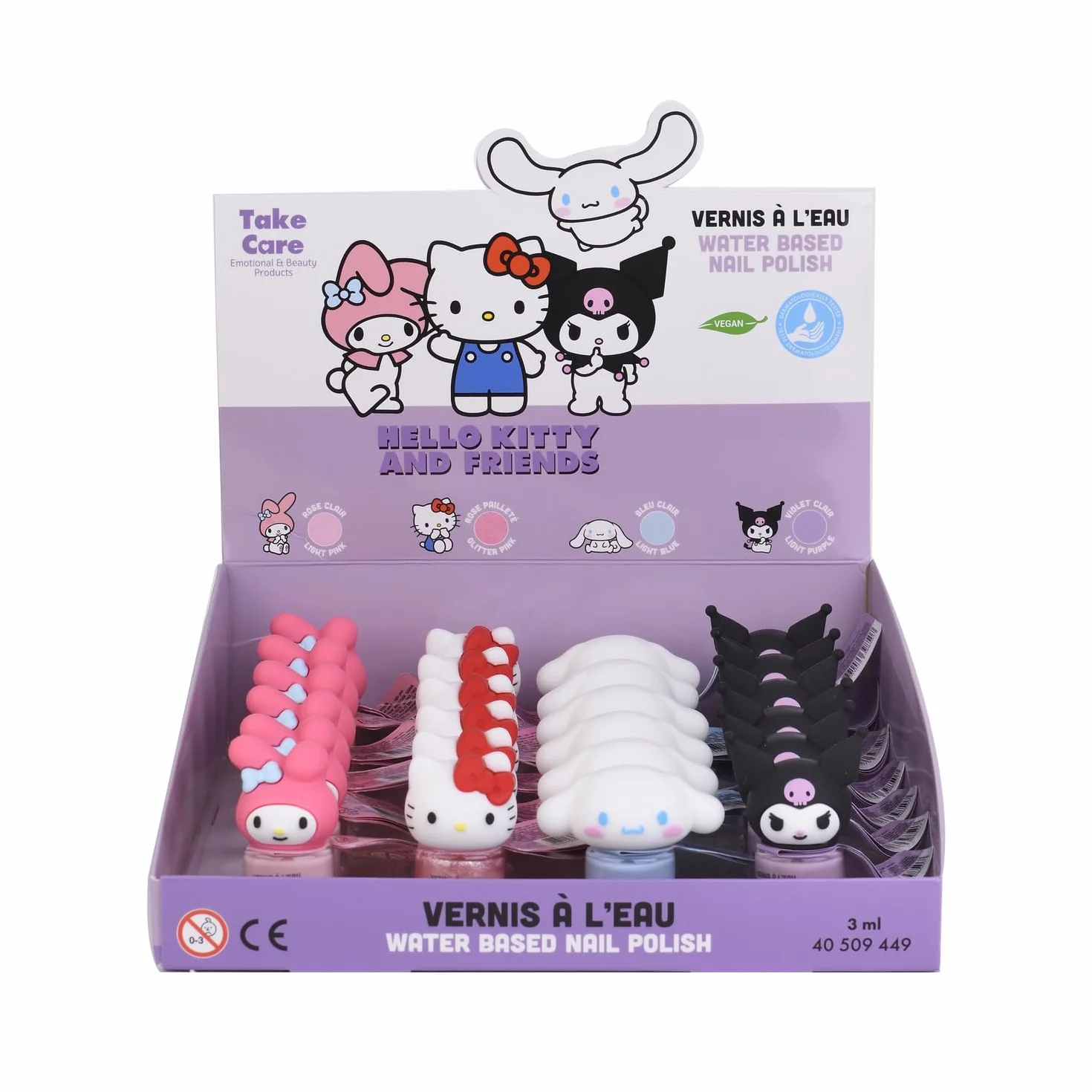 Hello Kitty Cinnamoroll lakier do paznokci dla dzieci na bazie wody, 3 ml, nietoksyczny i wegański, łatwy do zmywania ciepłą wodą, delikatny i bezpieczny lakier do paznokci dla dziewczynek i dzieci