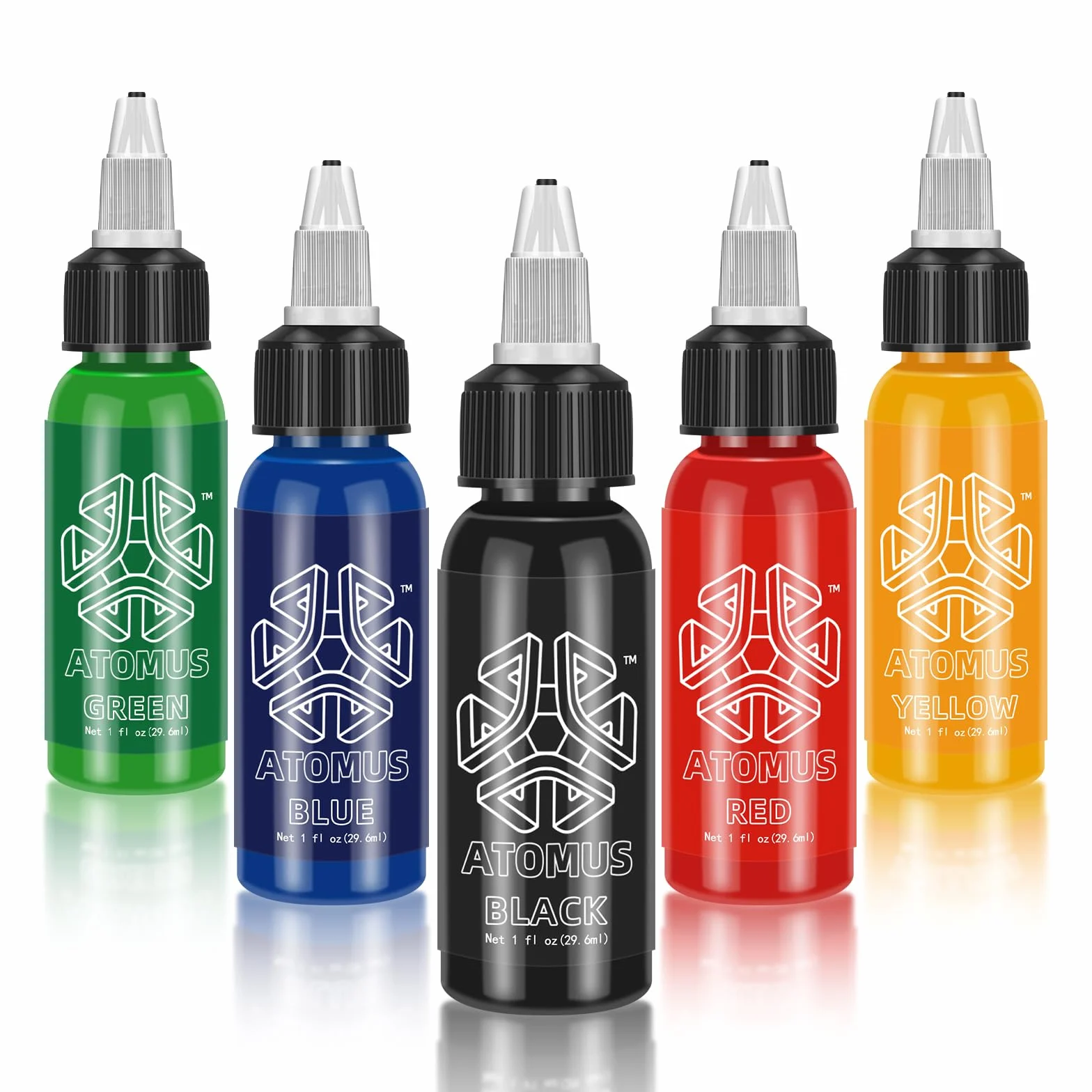 ATOMUS Zestaw 5 Kolorów Tuszu do Tatuażu 1oz 30ml - Naturalny Pigment Roślinny do Makijażu Permanentnego i Tatuaży