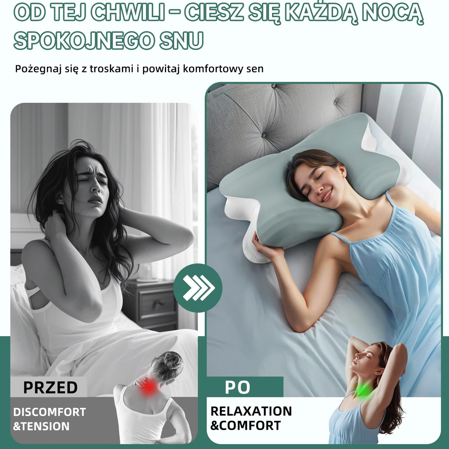 Poduszka z pianki z pamięcią kształtu do spania na boku, pod kark i szyję