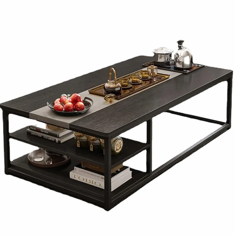 Stolik Kawowy Nowoczesny Ława 120x60x45 cm Czarny Metalowa Rama Loft Industrialny
