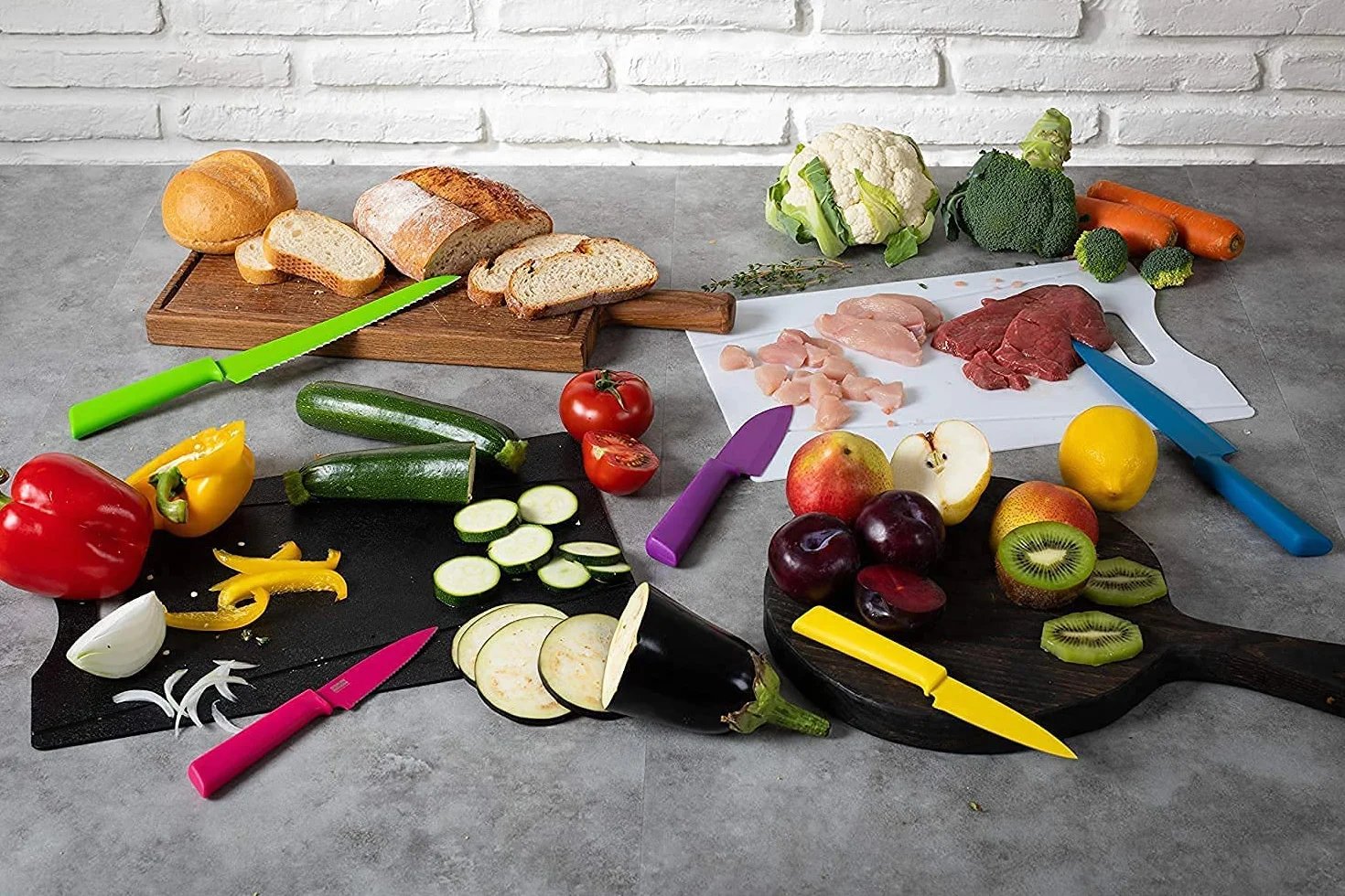KUHN RIKON Colori+ Nóż użytkowy, nieprzywierający, z osłoną bezpieczeństwa, 23 cm, szary